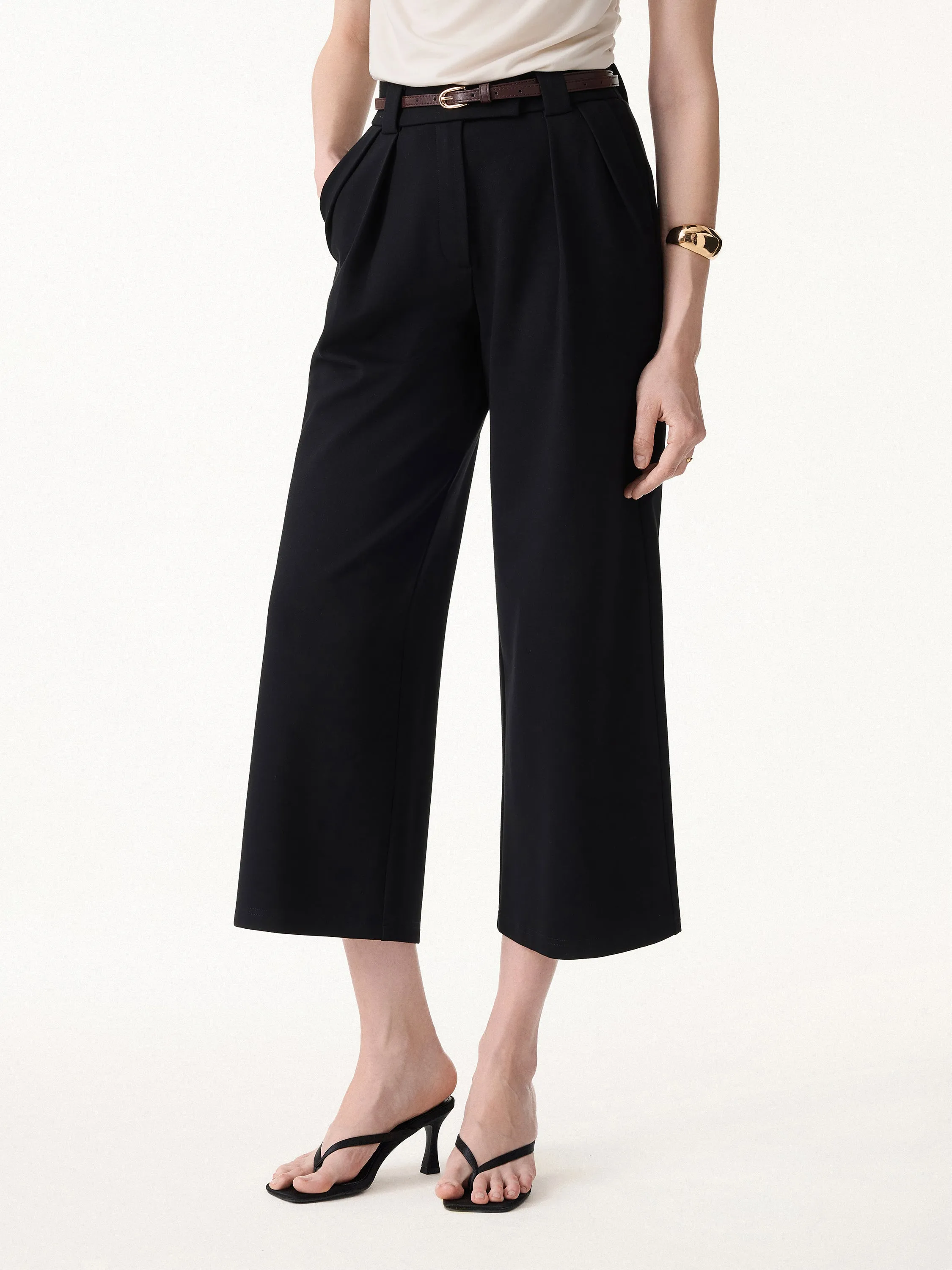 Stretch Ponte Cropped Wide Leg Trousers sold by OGLmove product image thumbnail 4