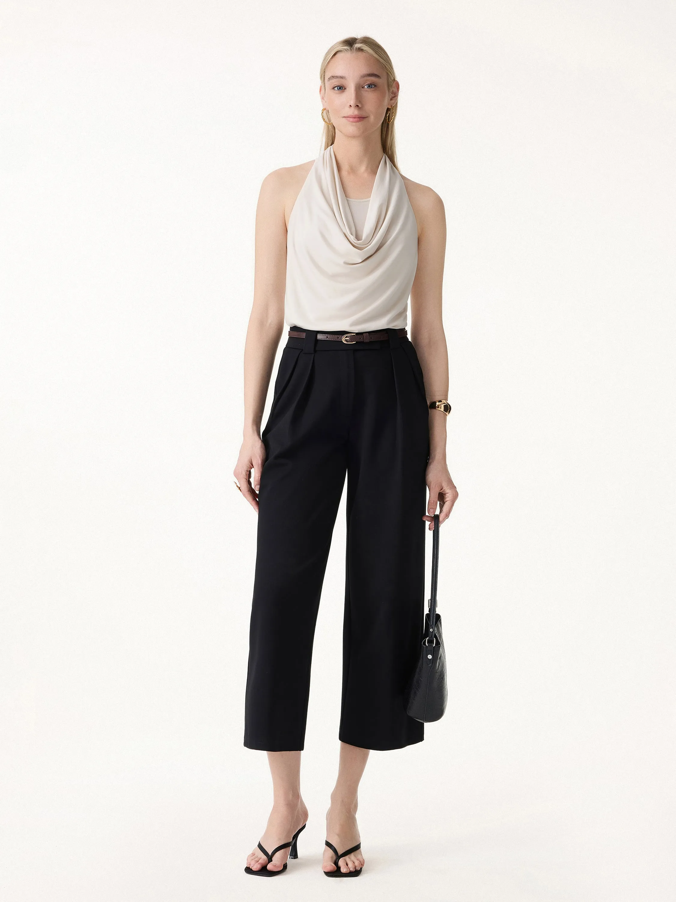 Stretch Ponte Cropped Wide Leg Trousers sold by OGLmove product image thumbnail 3