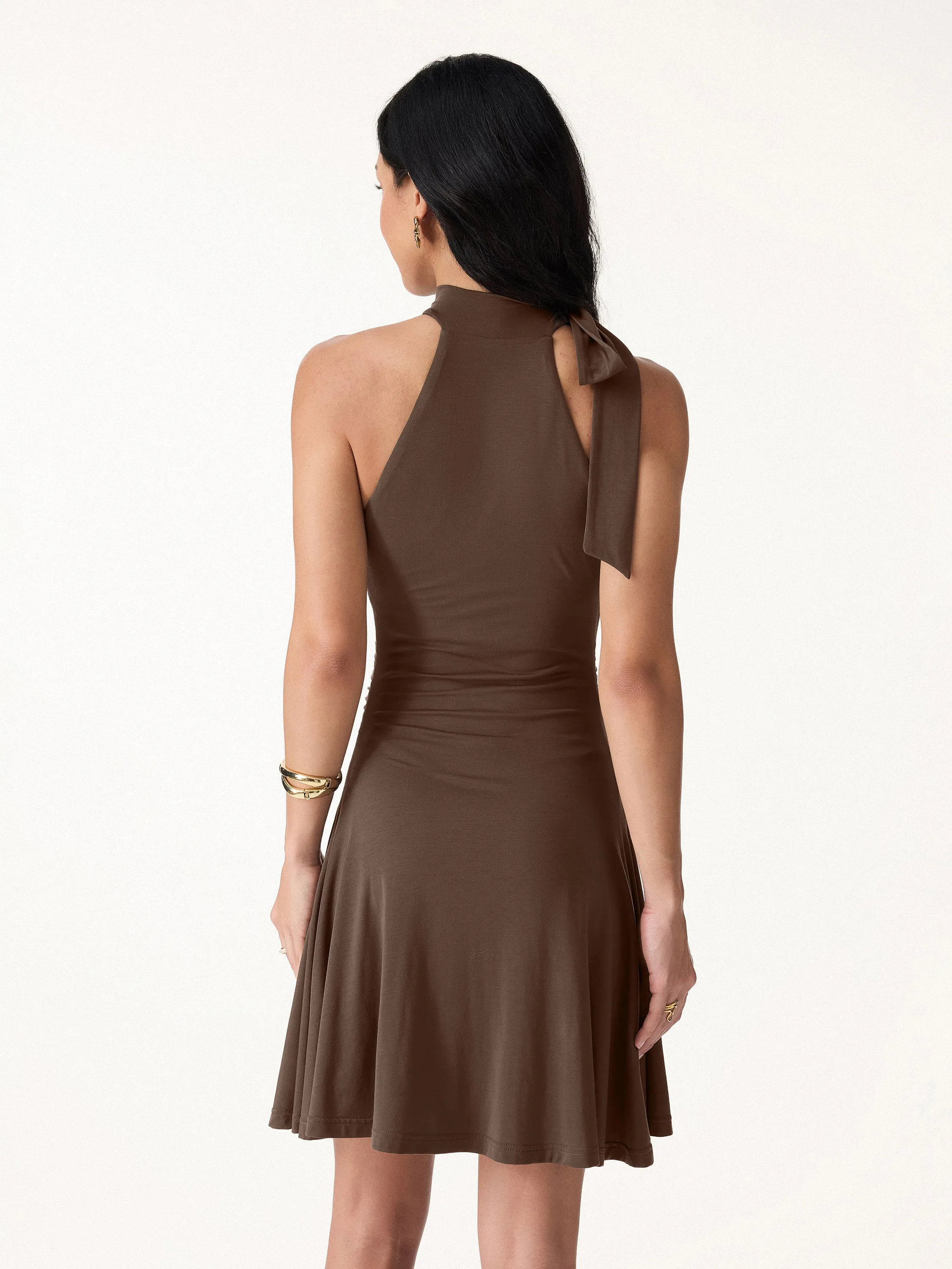 Milky Matte Mockneck Bow Tie Ruched Mini Bra Dress sold by OGLmove product image thumbnail 5