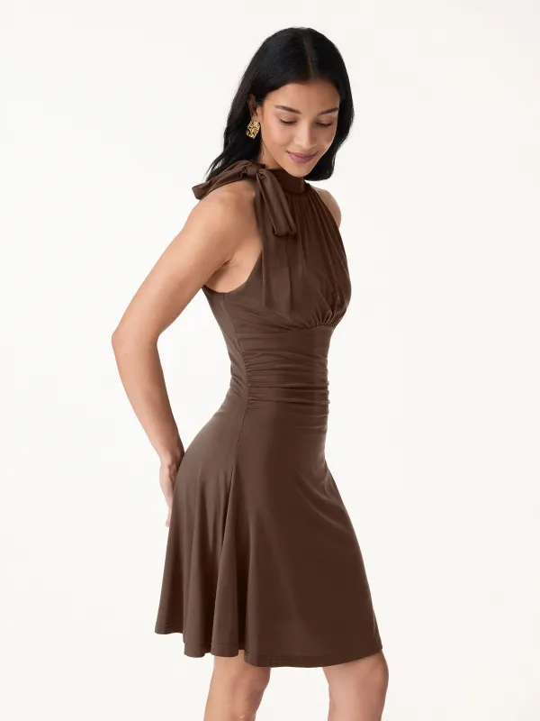 Milky Matte Mockneck Bow Tie Ruched Mini Bra Dress made by OGLmove