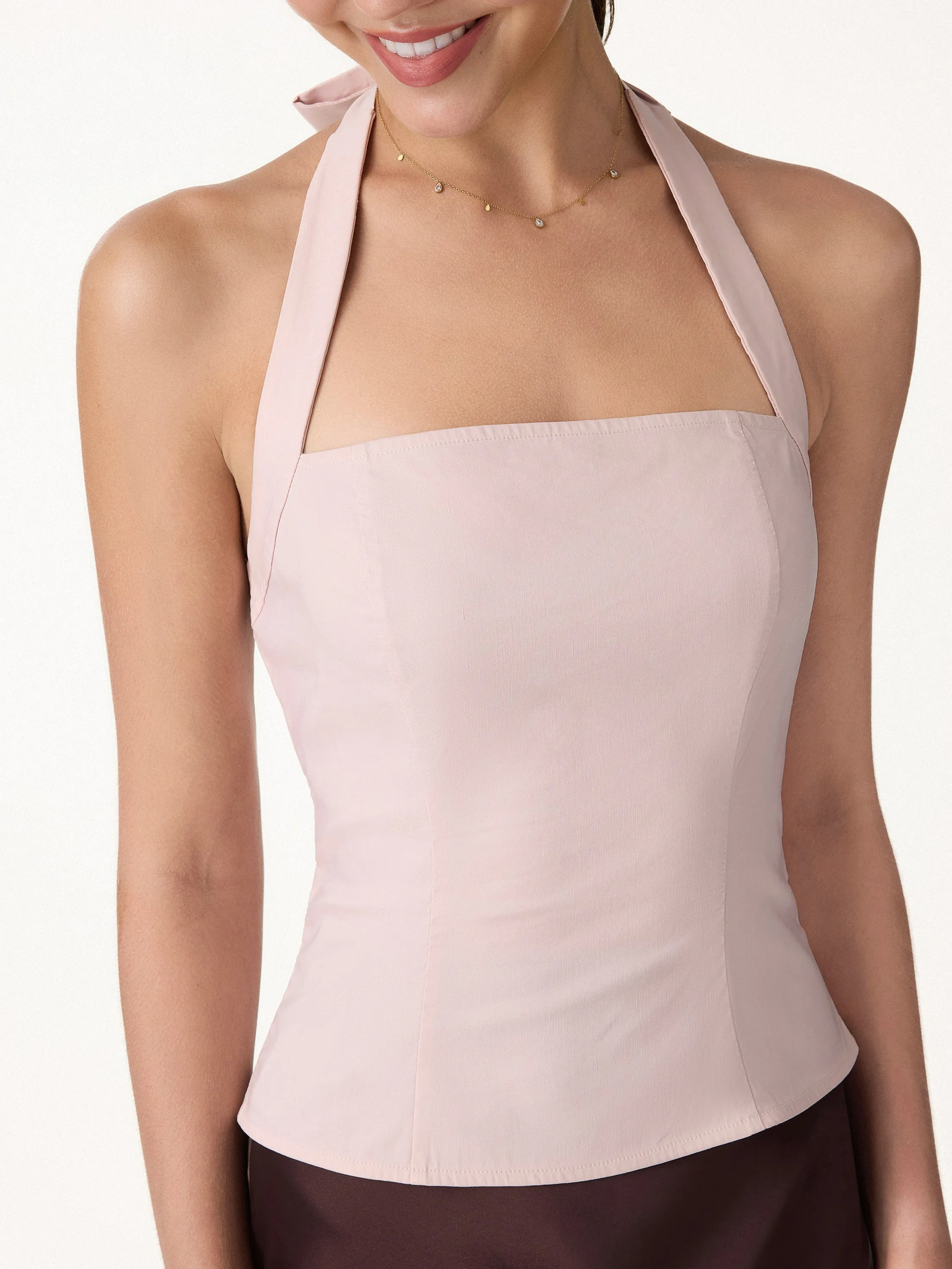 Stretch Linen Halter Neck Smocked Top sold by OGLmove product image thumbnail 5