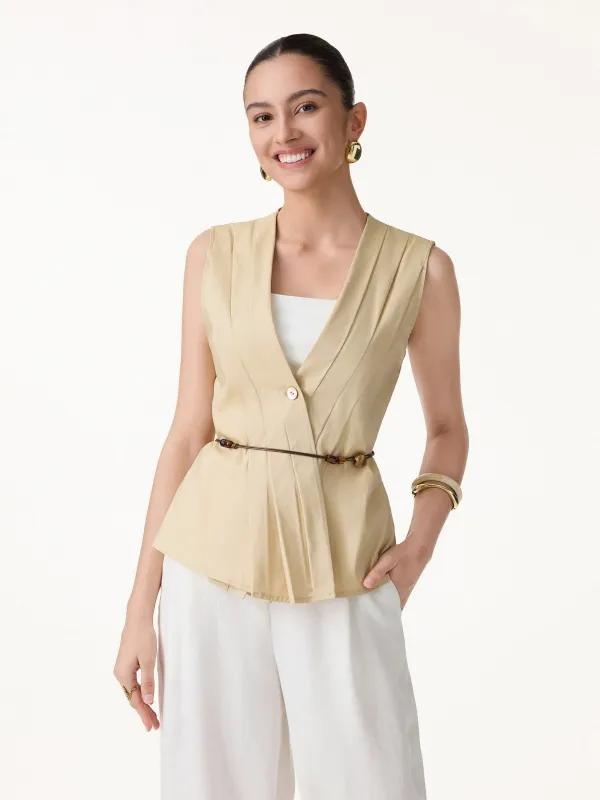 Stretch Linen Blend Pleated Top made by OGLmove