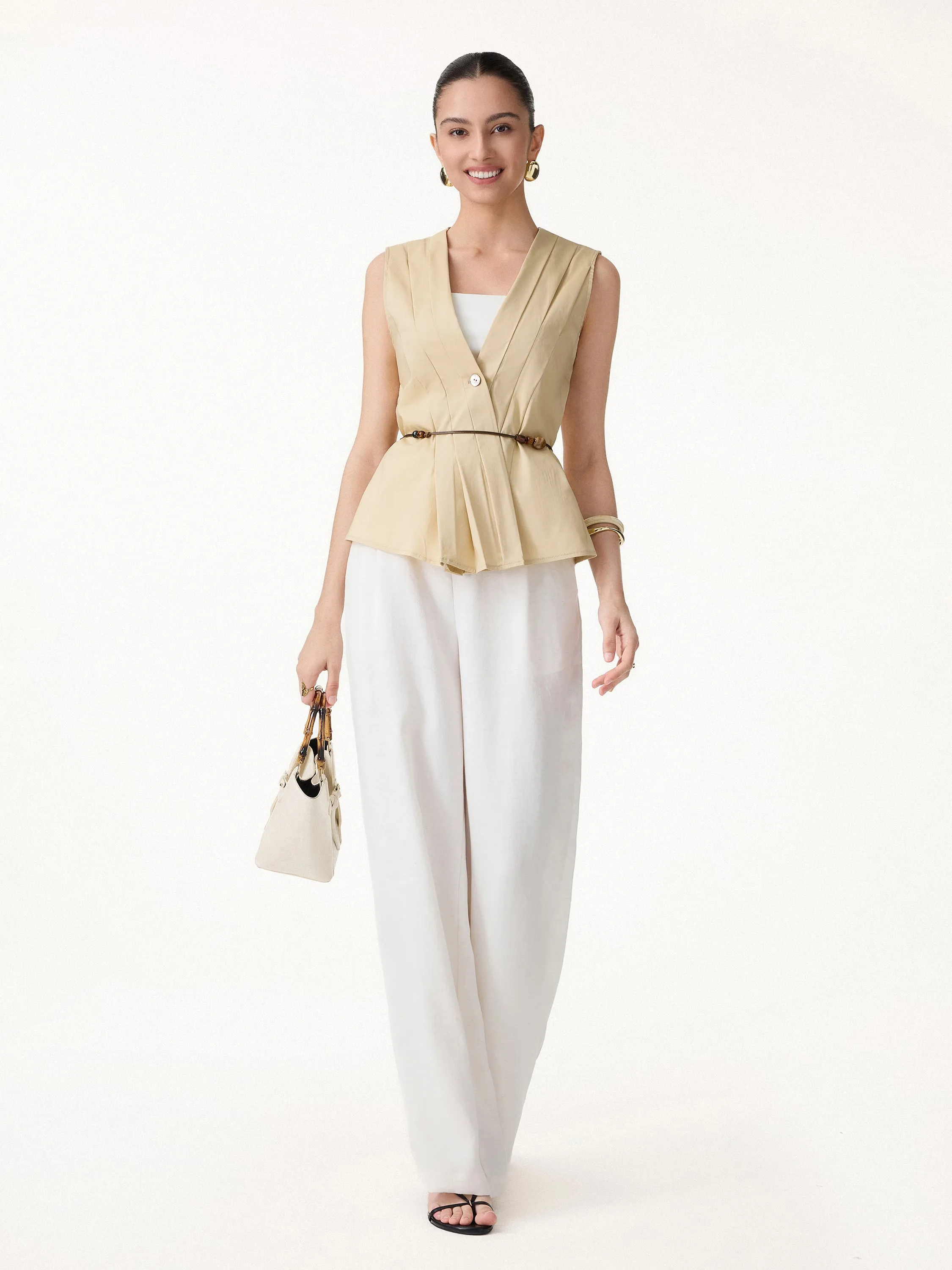 Stretch Linen Blend Pleated Top sold by OGLmove product image thumbnail 2