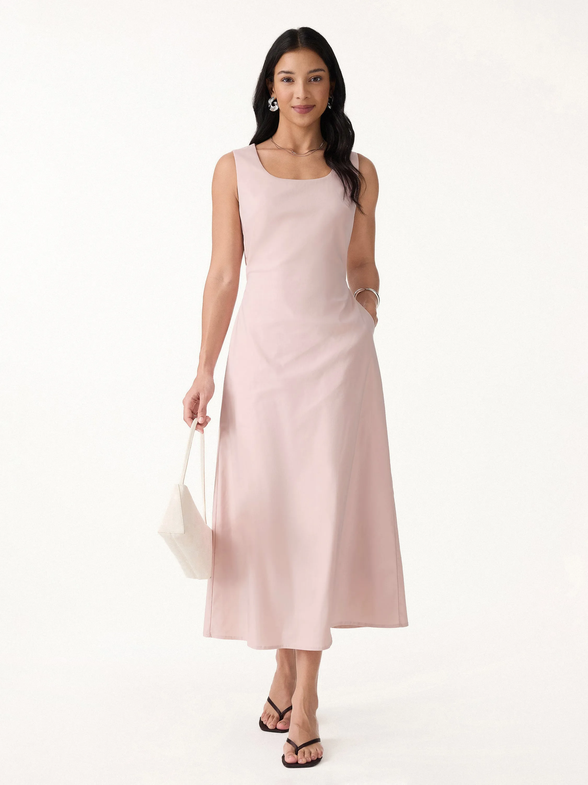 Linen Blend U-Neck Maxi Dress with Pockets sold by OGLmove