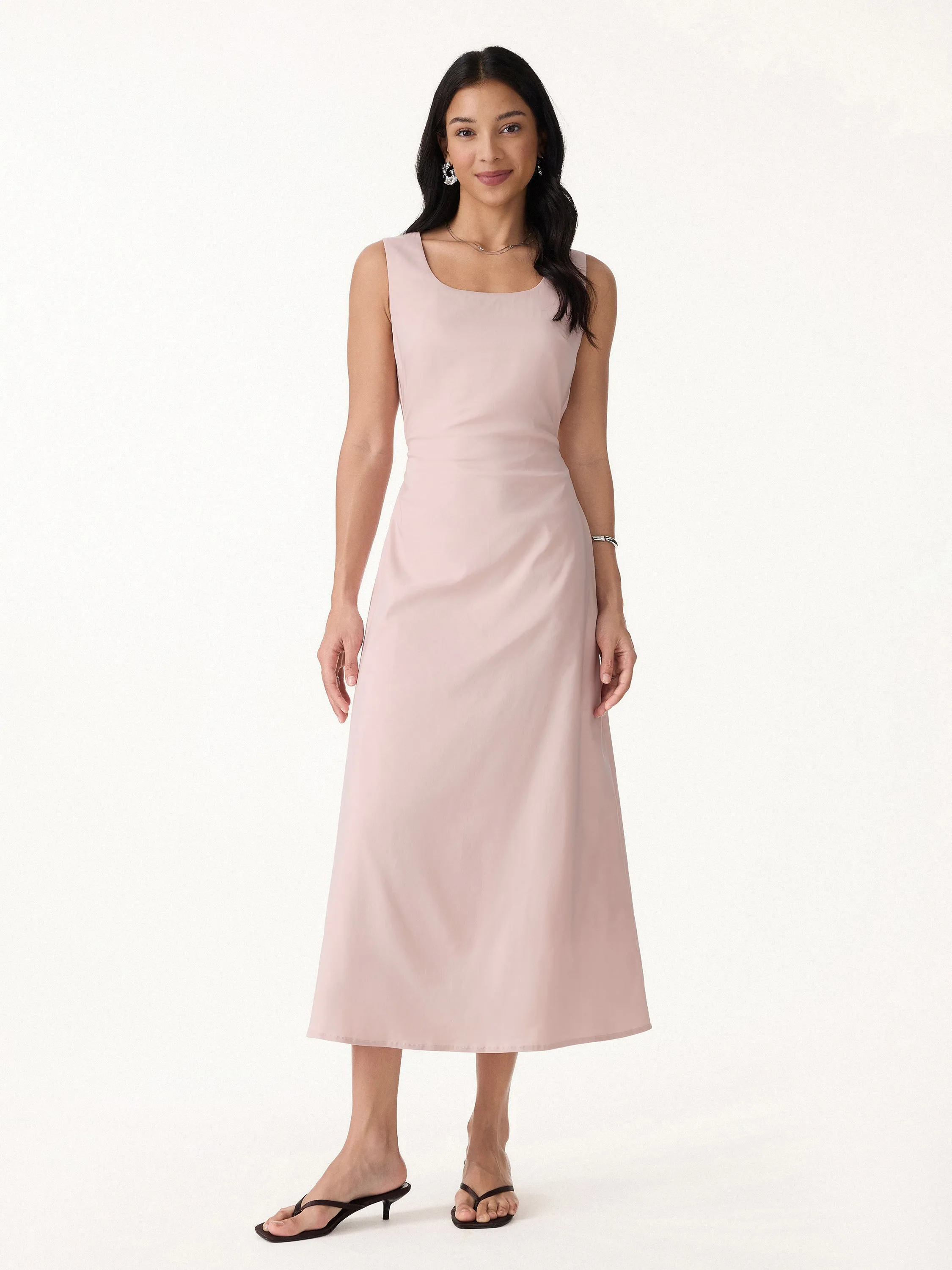 Linen Blend U-Neck Maxi Dress with Pockets sold by OGLmove product image thumbnail 5