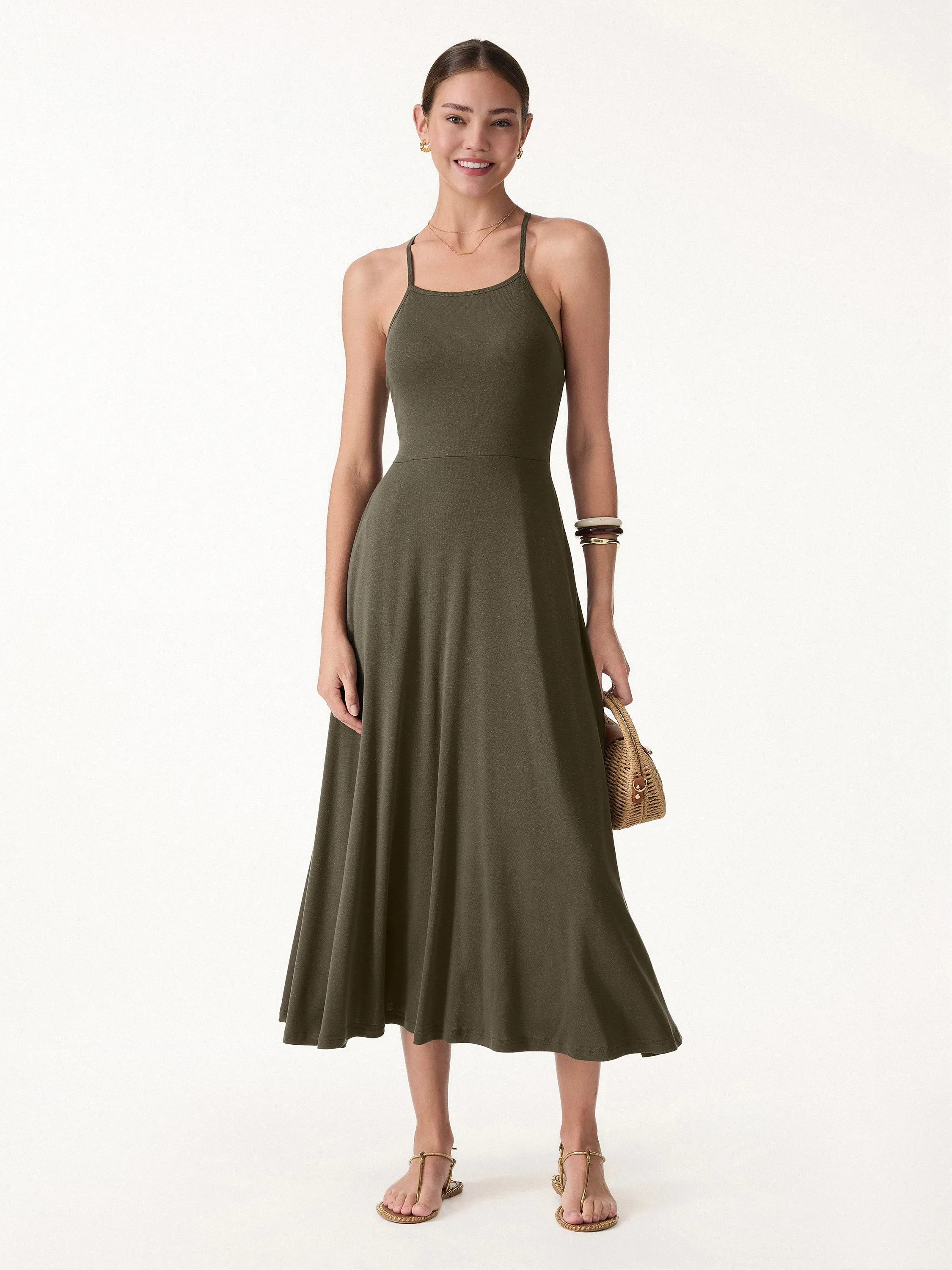 Soft Linen Knit Spaghetti Midi Bra Dress sold by OGLmove