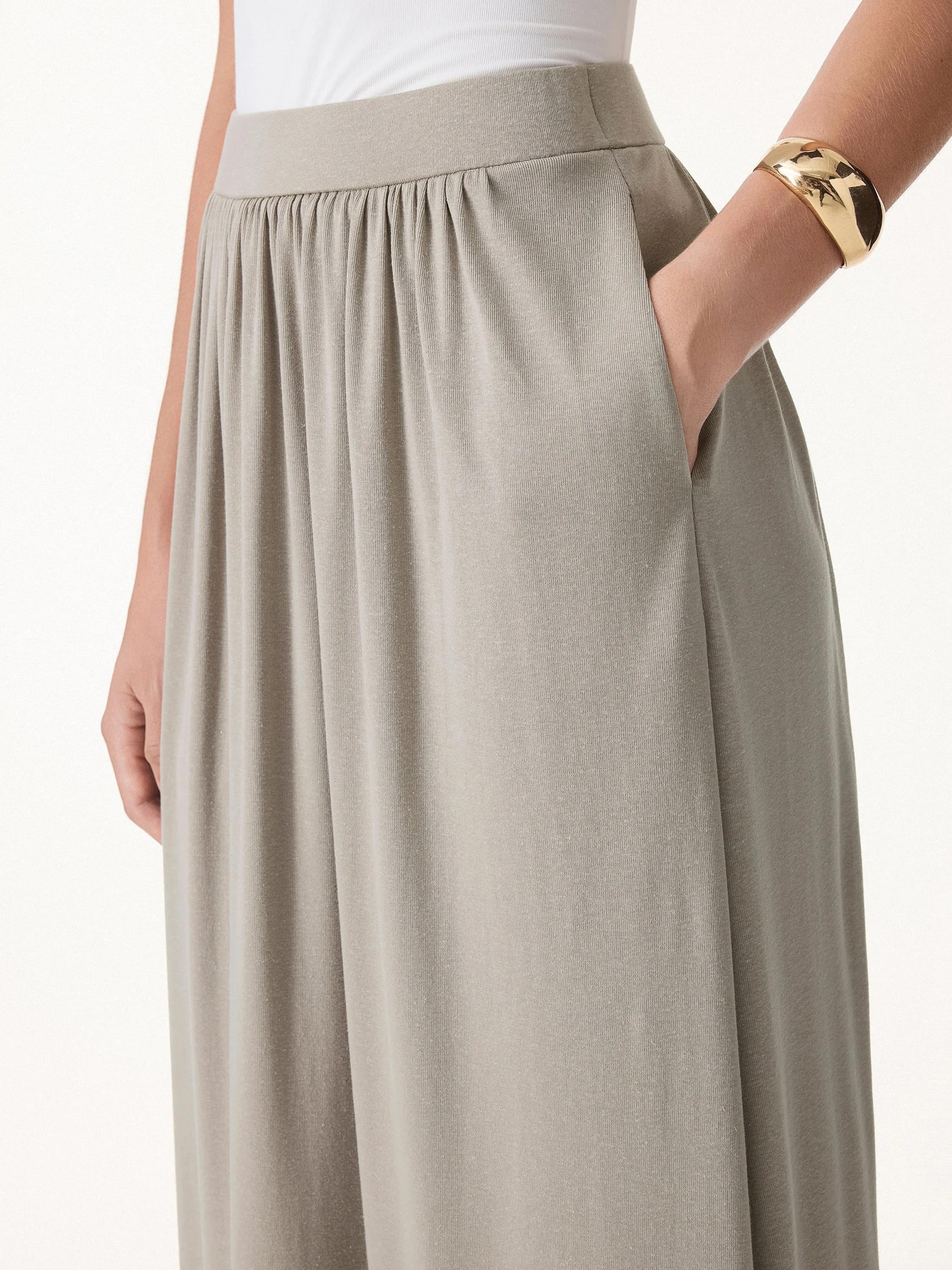 Soft Linen Knit Gathered A-Line Maxi Skirt with Pockets sold by OGLmove product image thumbnail 2