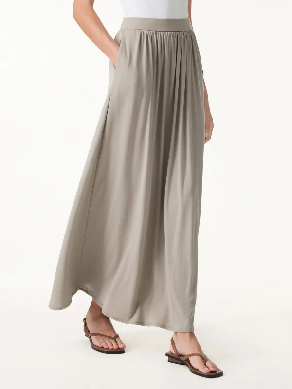 Soft Linen Knit Gathered A-Line Maxi Skirt with Pockets made by OGLmove