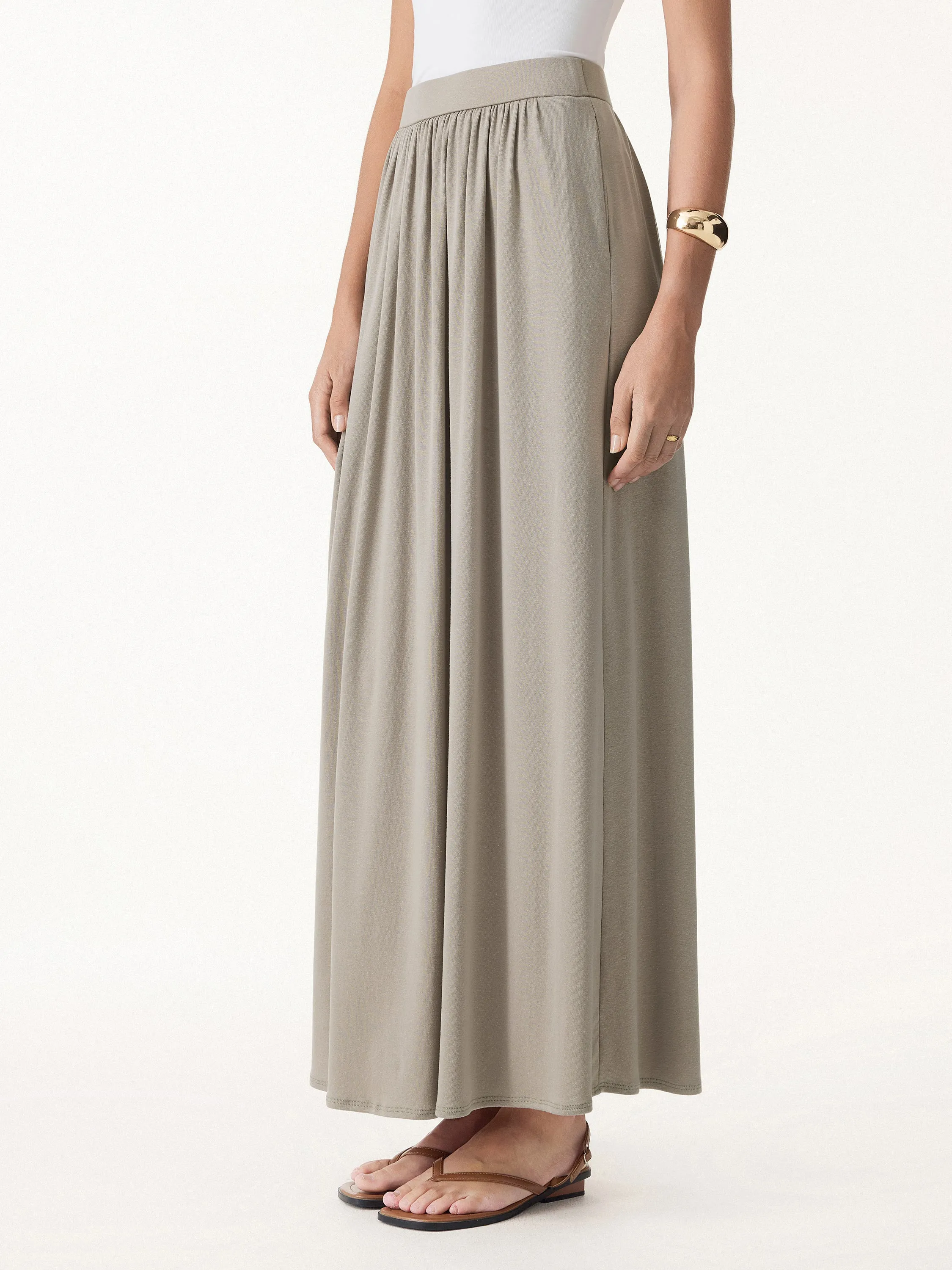 Soft Linen Knit Gathered A-Line Maxi Skirt with Pockets sold by OGLmove product image thumbnail 5