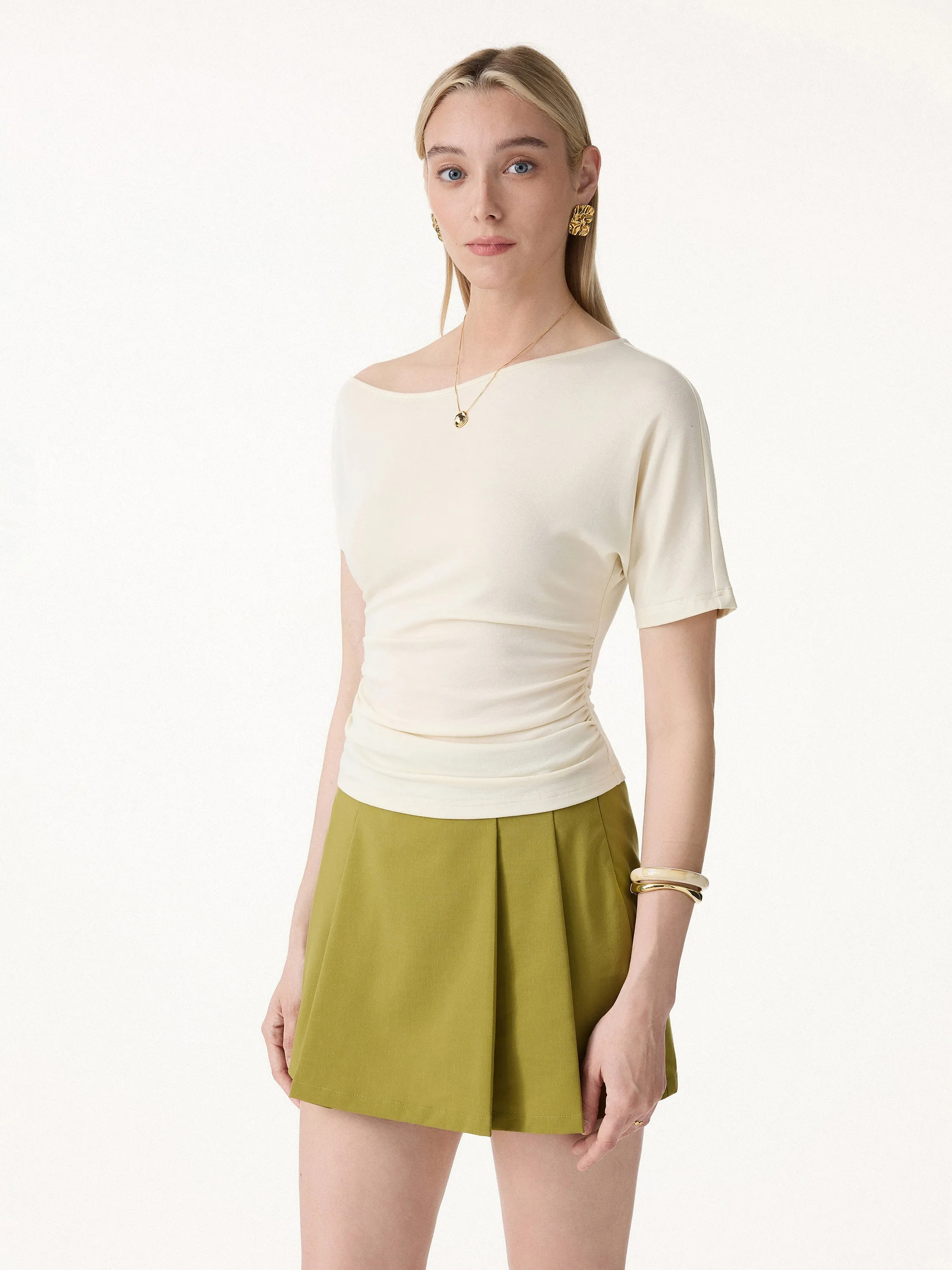 Summer Linen Jersey Asymmetrical Ruched Top sold by OGLmove product image thumbnail 5