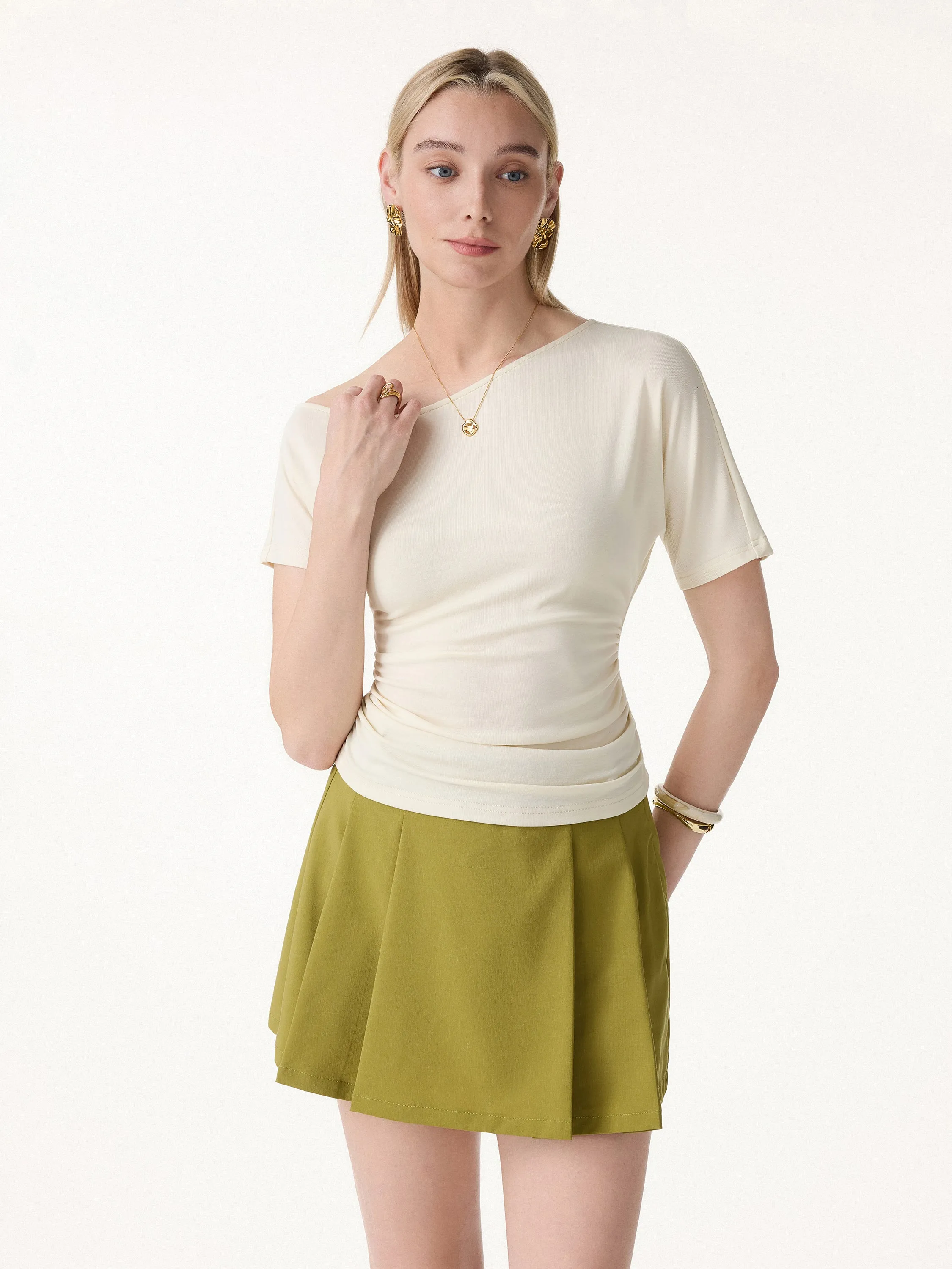 Summer Linen Jersey Asymmetrical Ruched Top sold by OGLmove product image thumbnail 3