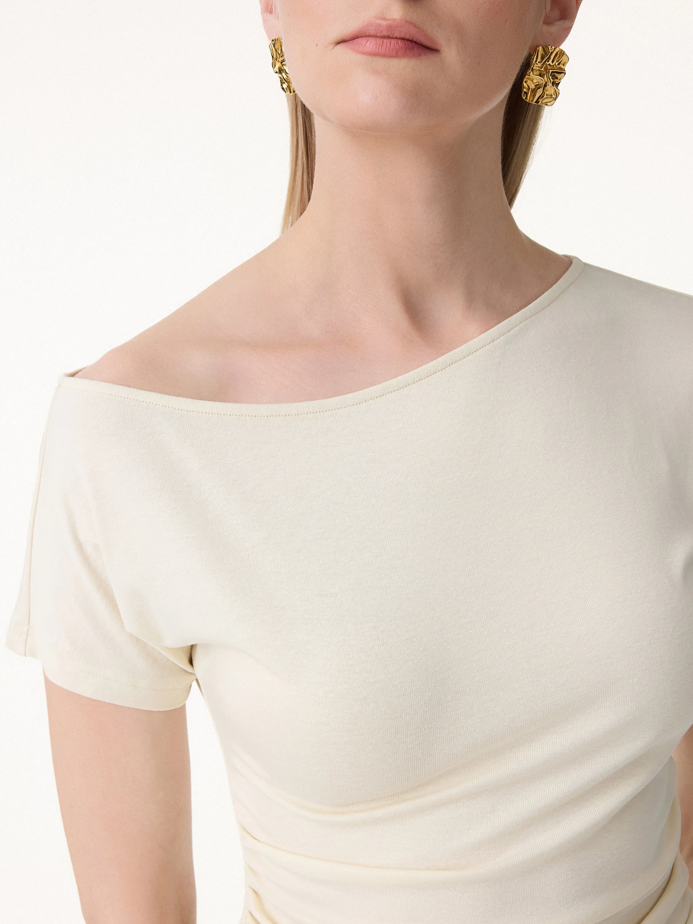 Summer Linen Jersey Asymmetrical Ruched Top sold by OGLmove product image thumbnail 4