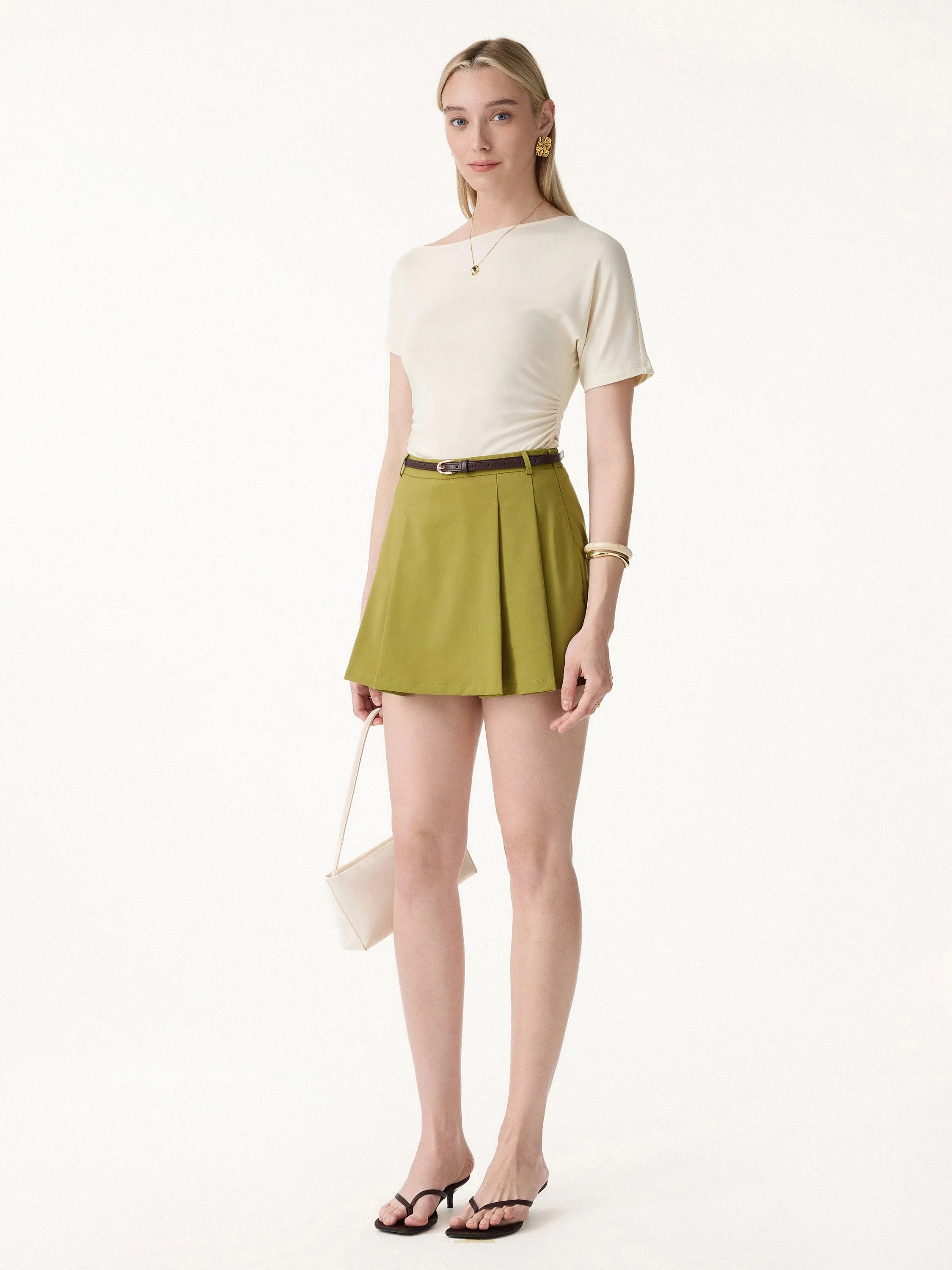 Summer Linen Jersey Asymmetrical Ruched Top sold by OGLmove product image thumbnail 2