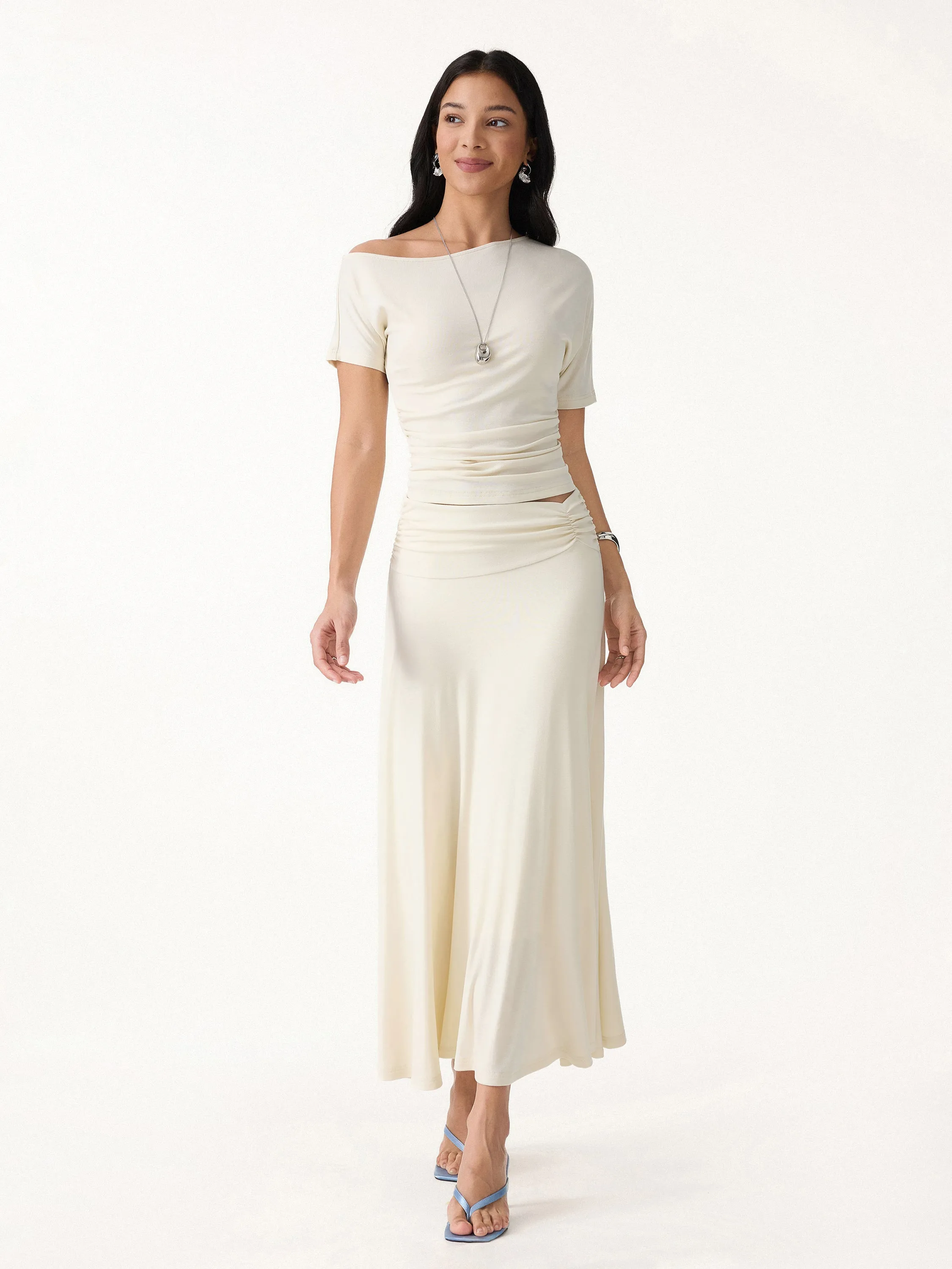 2Pcs Set Asymmetrical Ruched Top & Flowy Vacay Maxi Skirt sold by OGLmove product image thumbnail 4