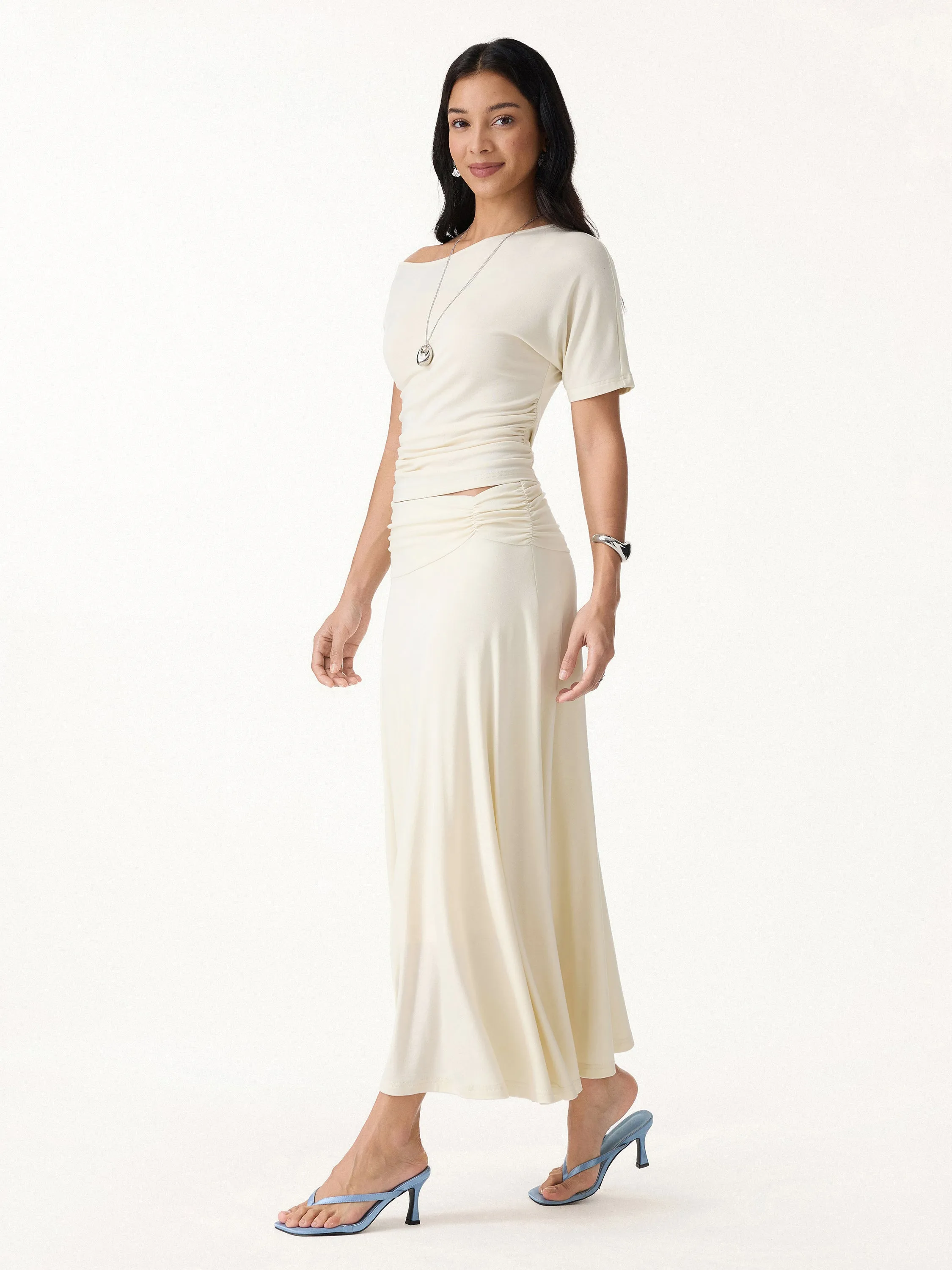 2Pcs Set Asymmetrical Ruched Top & Flowy Vacay Maxi Skirt sold by OGLmove product image thumbnail 2