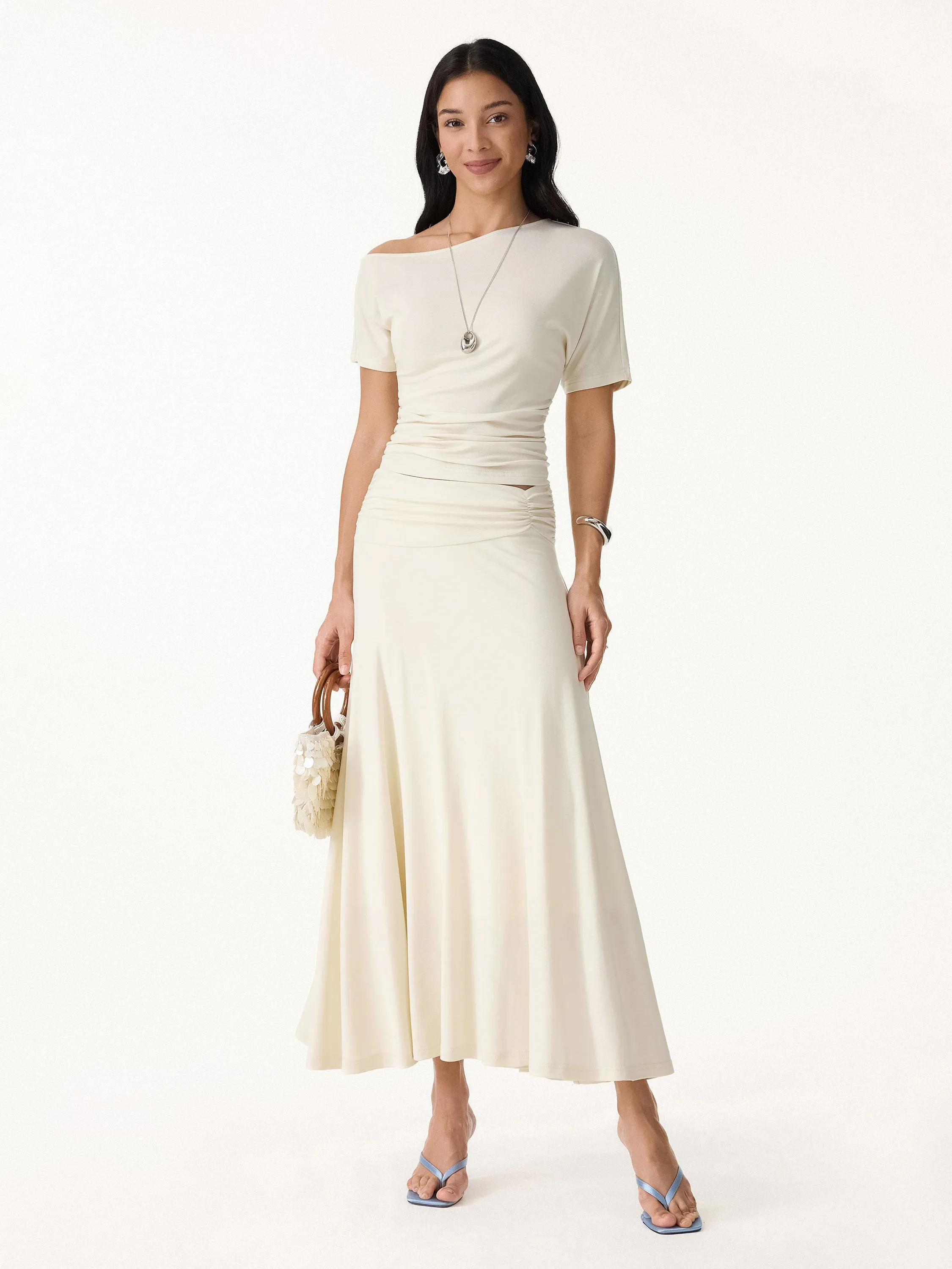 2Pcs Set Asymmetrical Ruched Top & Flowy Vacay Maxi Skirt sold by OGLmove product image thumbnail 3
