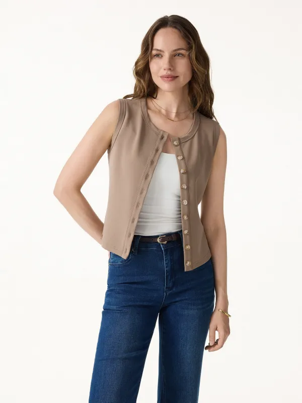 Sandwashed Modal Button-Front Cropped Vest made by OGLmove