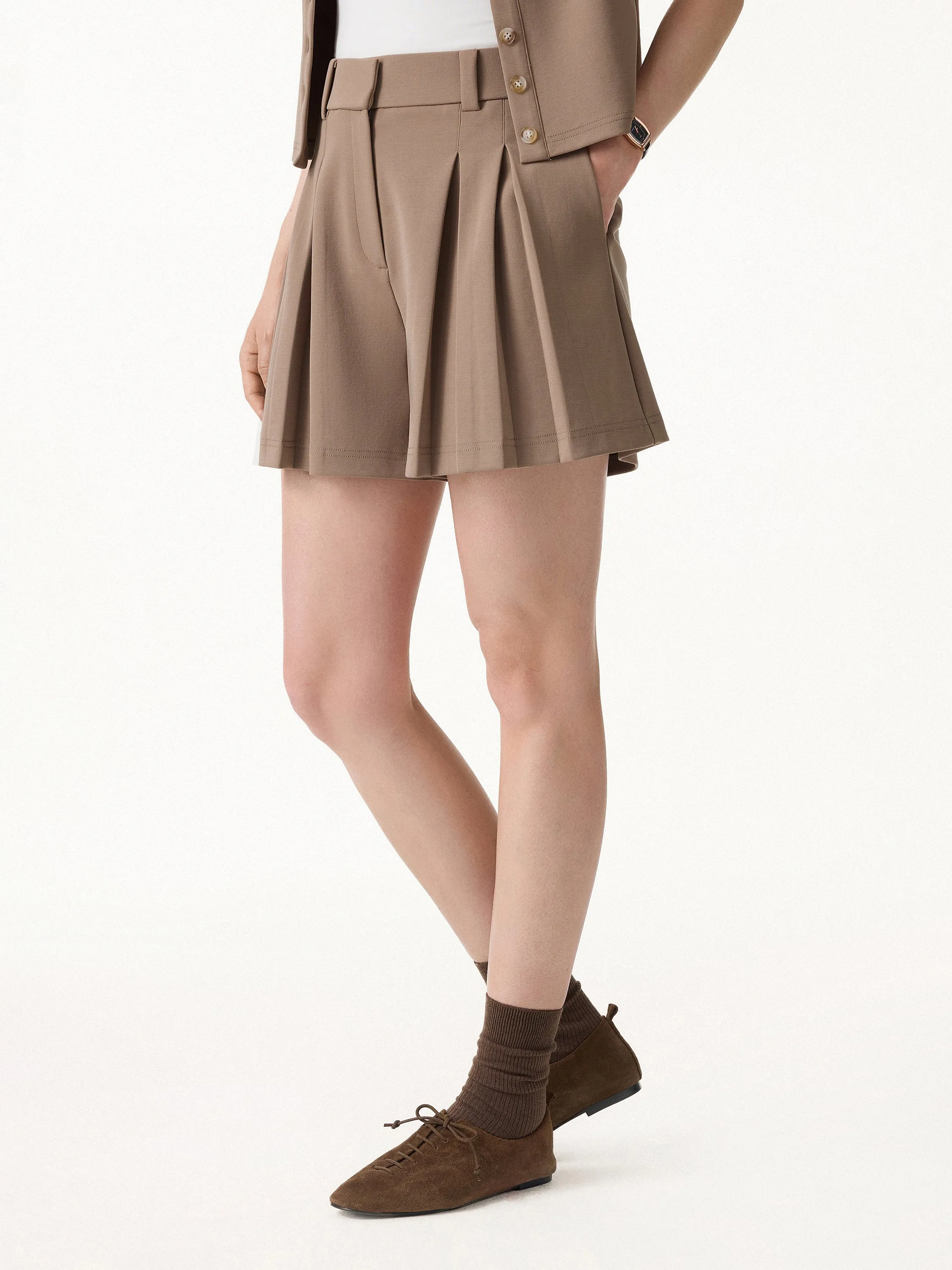 Sandwashed Modal High Rise A-Line Pleated Shorts sold by OGLmove product image thumbnail 5