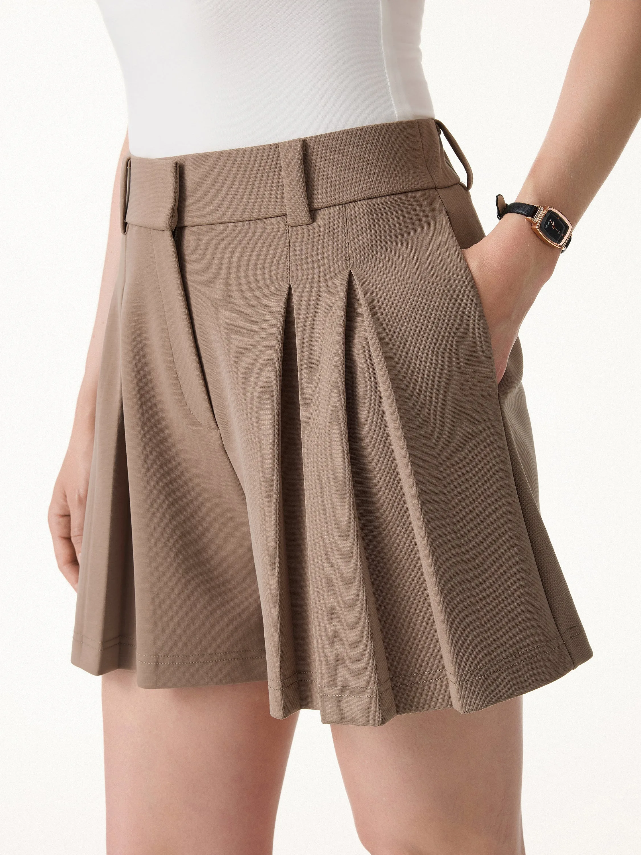 Sandwashed Modal High Rise A-Line Pleated Shorts sold by OGLmove