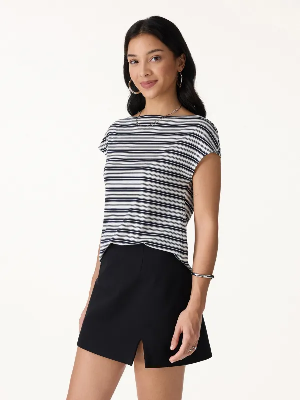 Striped Slash Neck Cap Sleeve Relaxed Top made by OGLmove