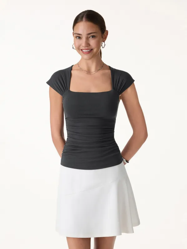 Cool-Touch Square Neck Cap Sleeve Ruched Bra Top made by OGLmove