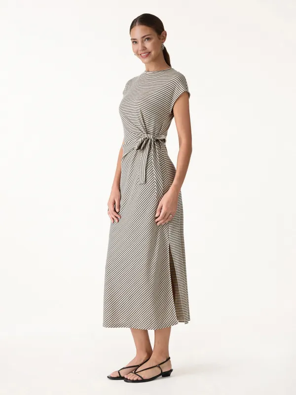 Striped Relaxed Midi Dress with Self-Tie made by OGLmove
