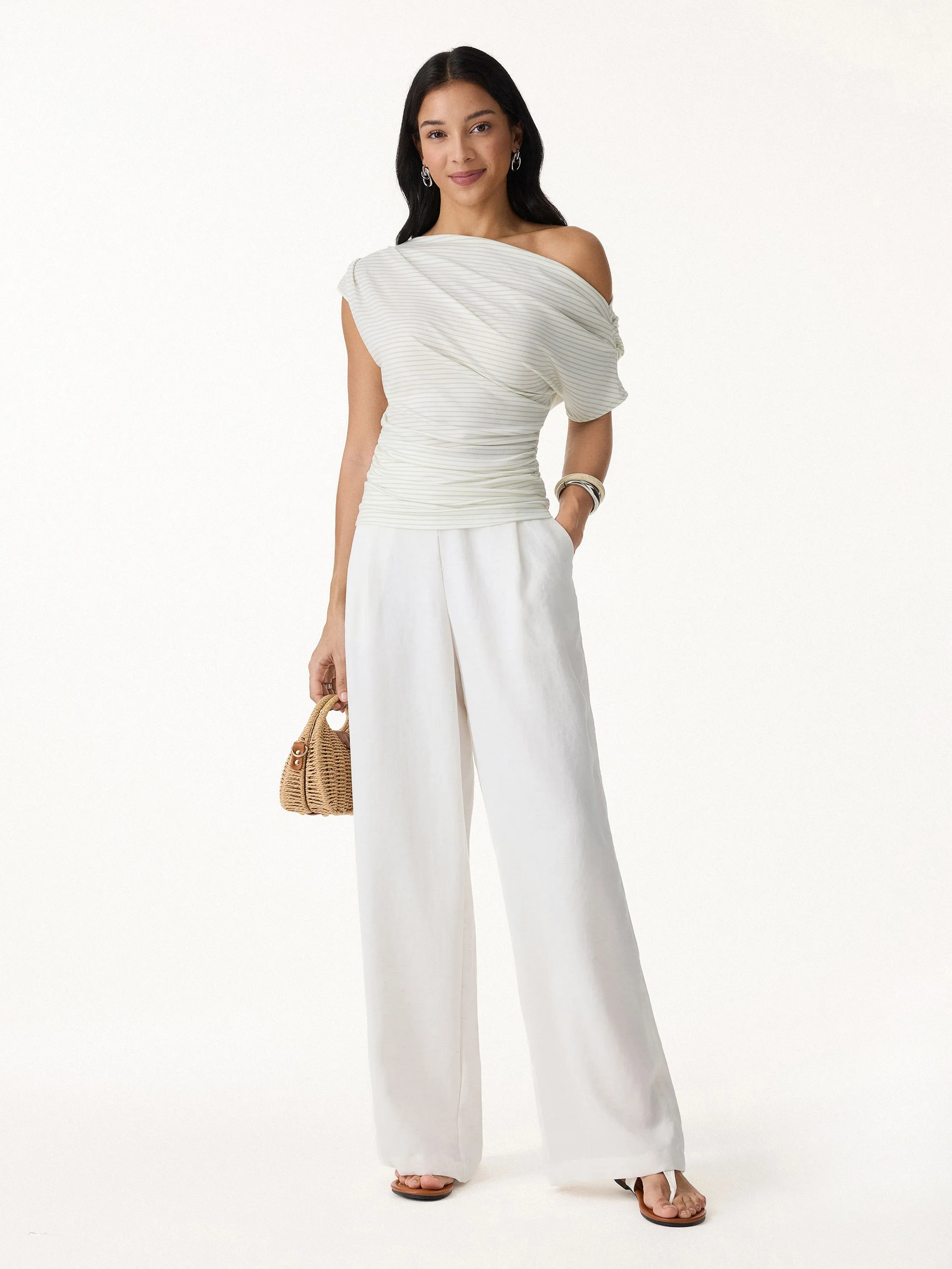 Striped Asymmetrical Neck Ruched Top sold by OGLmove product image thumbnail 4