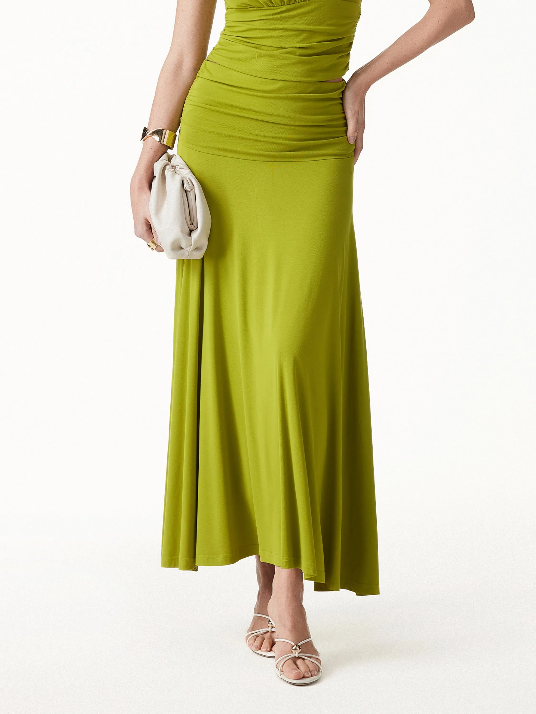 2Pcs Set Cropped Ruched Bra Top& A-line Ruched Maxi Skirt sold by OGLmove product image thumbnail 5
