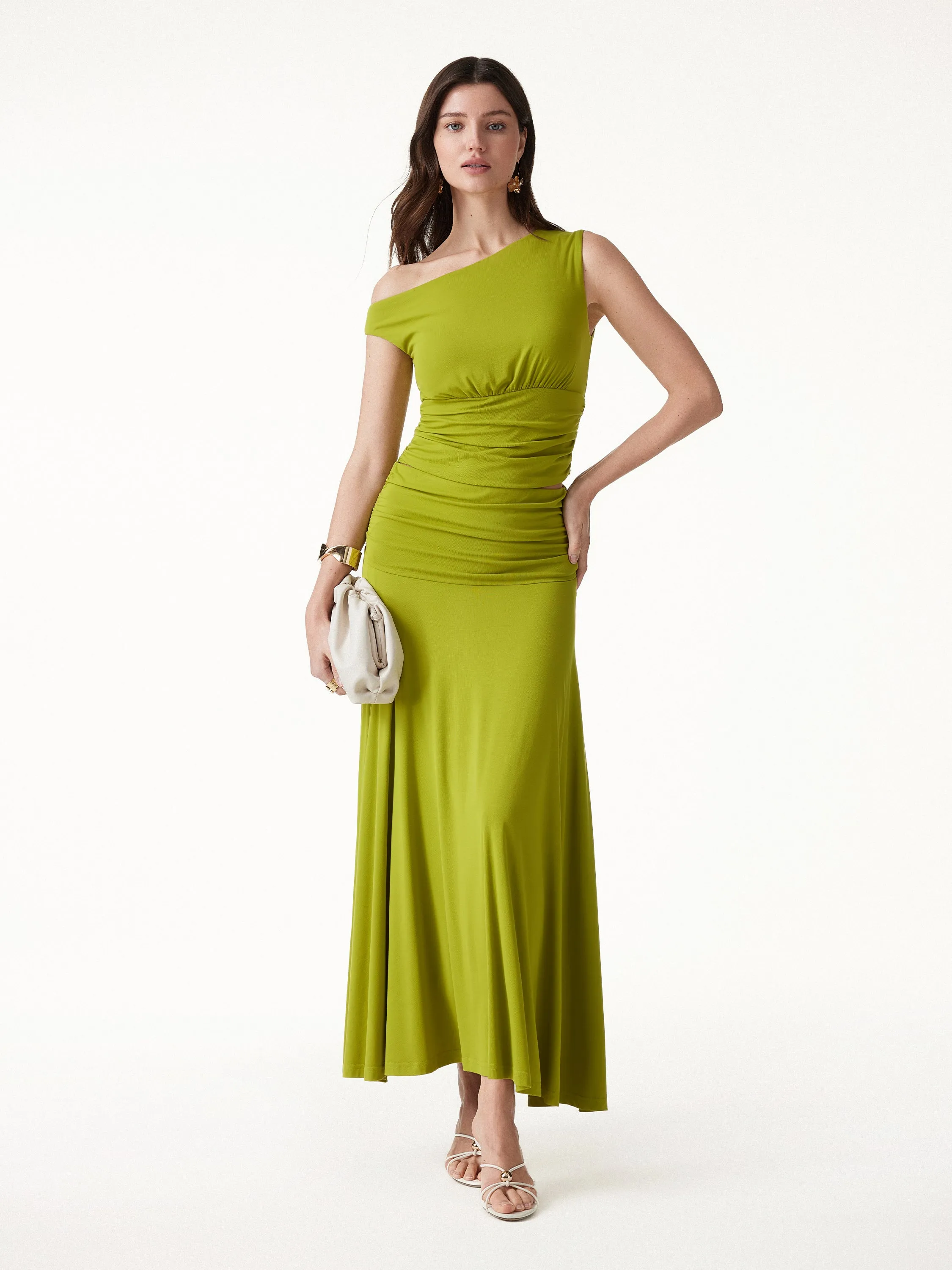 2Pcs Set Cropped Ruched Bra Top& A-line Ruched Maxi Skirt sold by OGLmove