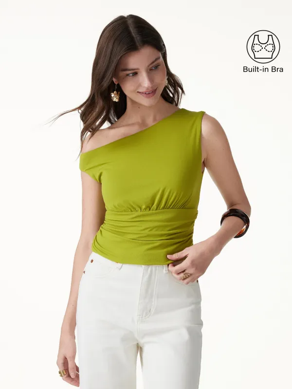 SkinKiss Asymmetrical Neck Cropped Ruched Bra Top made by OGLmove