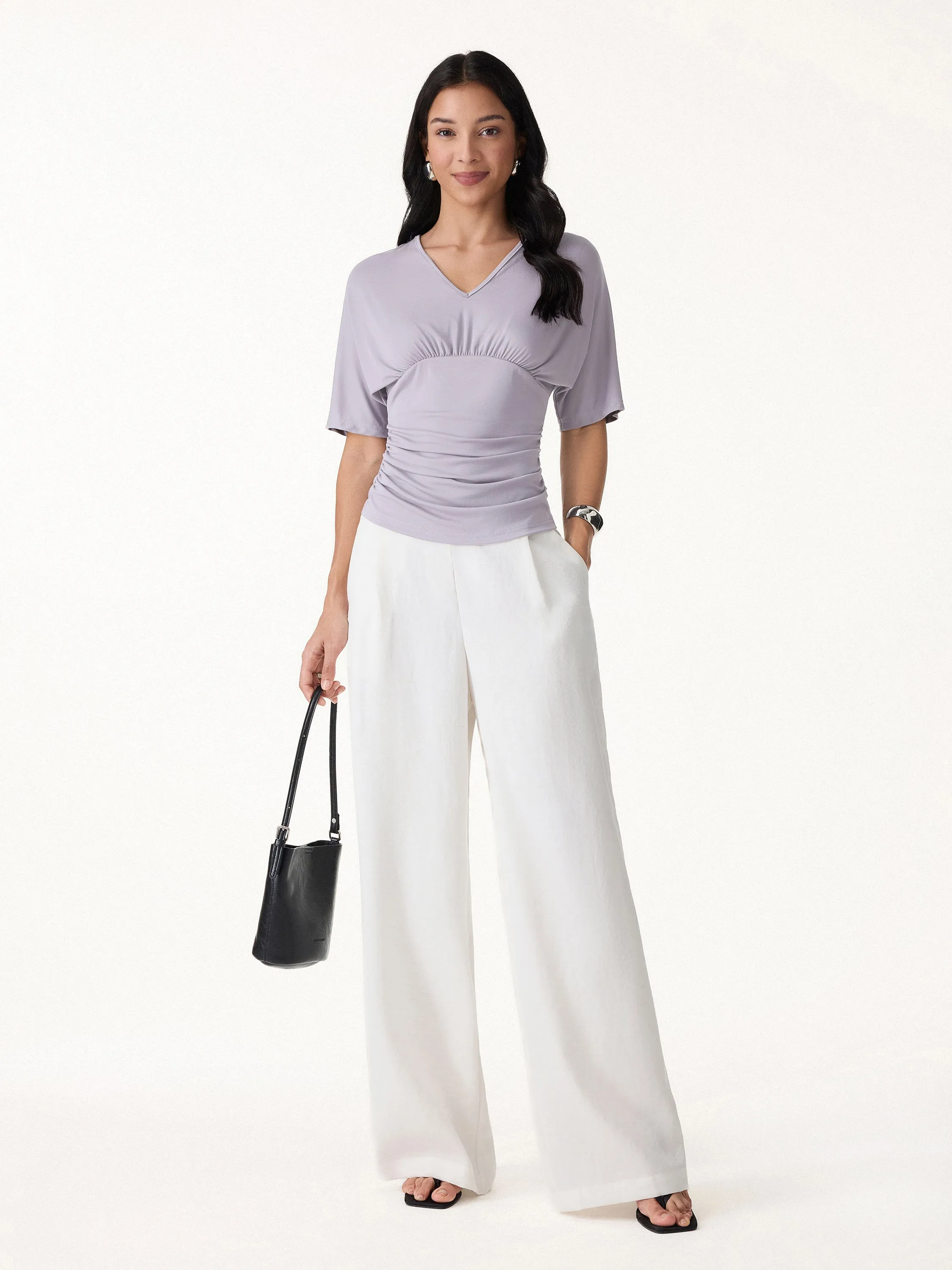 CoolTouch V-Neck Ruched Short Sleeve Summer Tee sold by OGLmove product image thumbnail 3