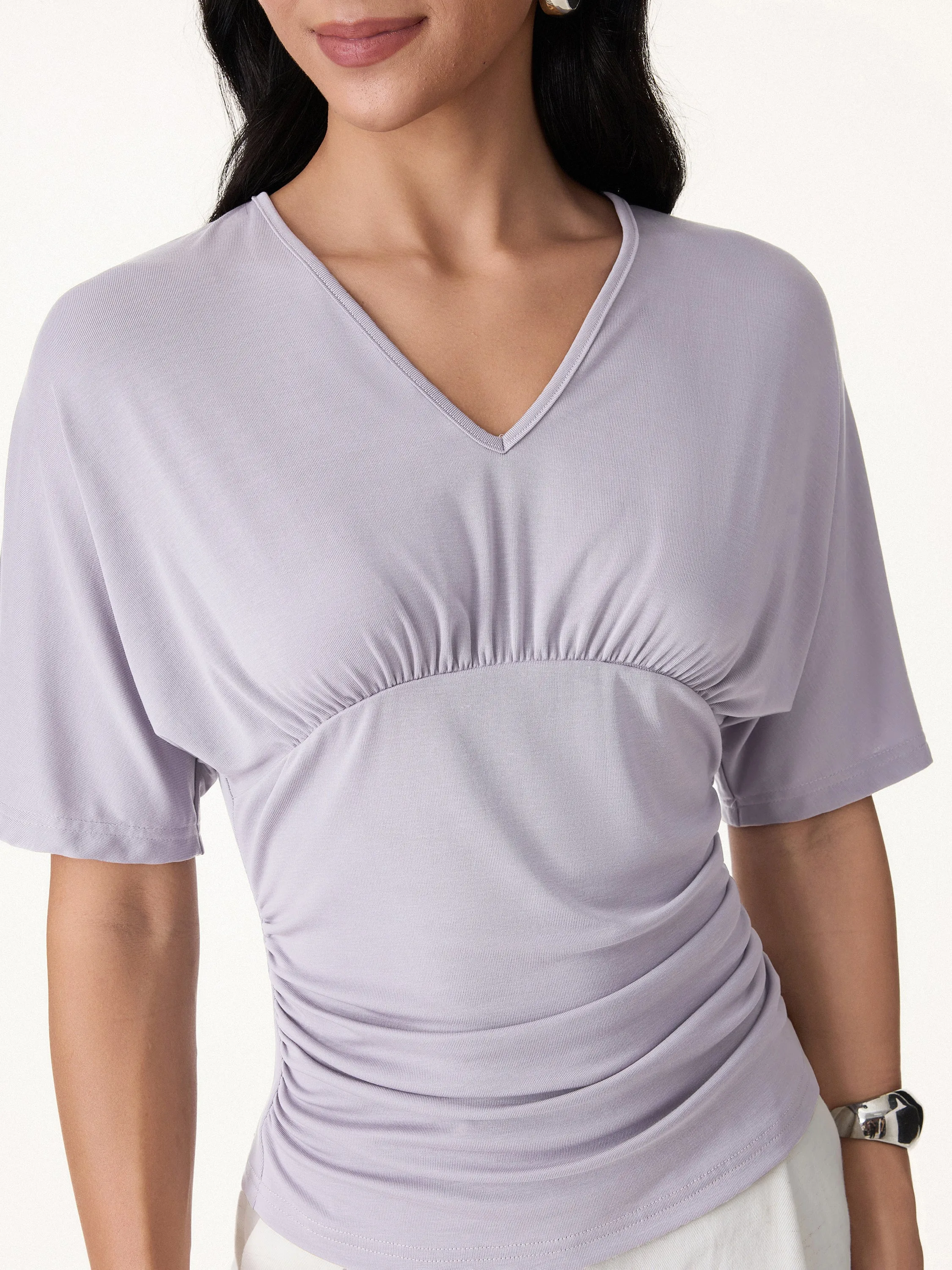 CoolTouch V-Neck Ruched Short Sleeve Summer Tee sold by OGLmove product image thumbnail 5