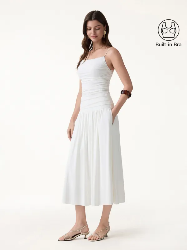 2Pcs Set Spaghetti Bra Top & Mid Rise Gathered Midi Skirt with Pockets made by OGLmove