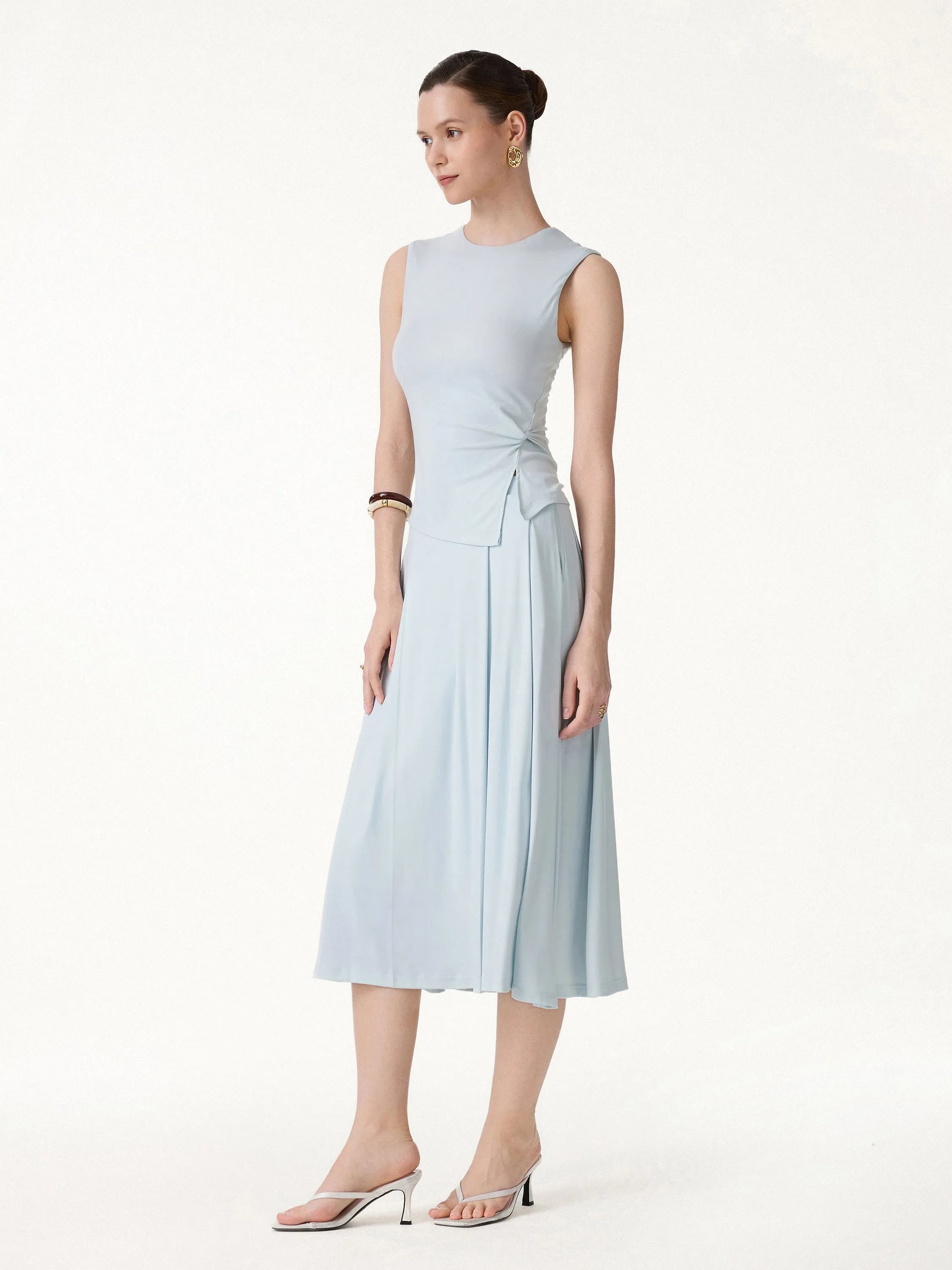 2Pcs Set Round Neck Twisted Bra Tank with Slit& Midi Skirt with Pockets sold by OGLmove product image thumbnail 3