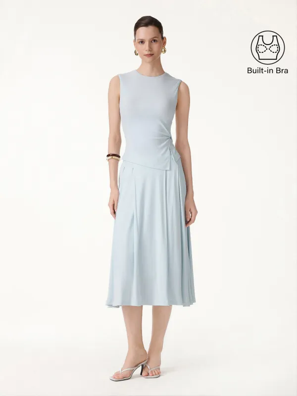 2Pcs Set Round Neck Twisted Bra Tank with Slit& Midi Skirt with Pockets made by OGLmove