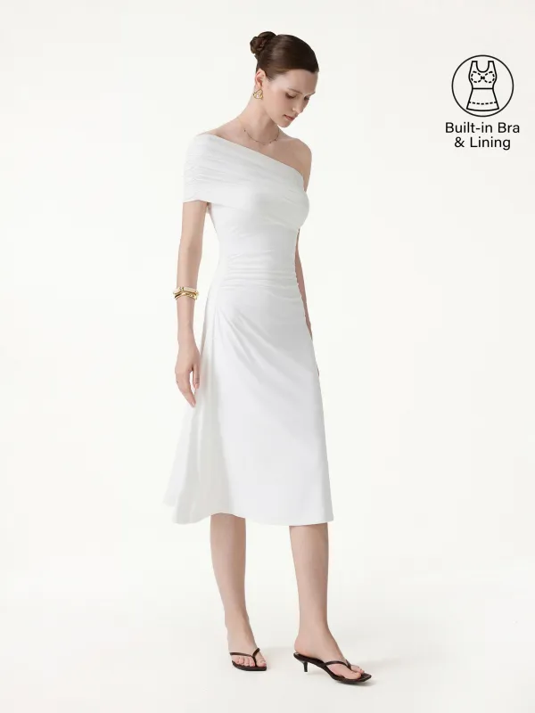 Not-See-Thru One Shoulder Gathered Midi Bra Dress made by OGLmove