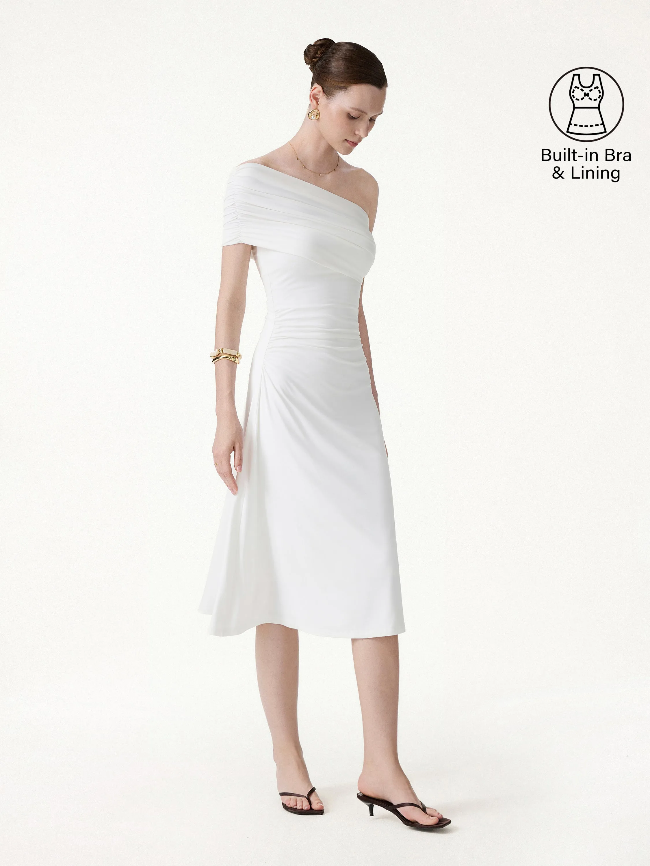 Not-See-Thru One Shoulder Gathered Midi Bra Dress sold by OGLmove