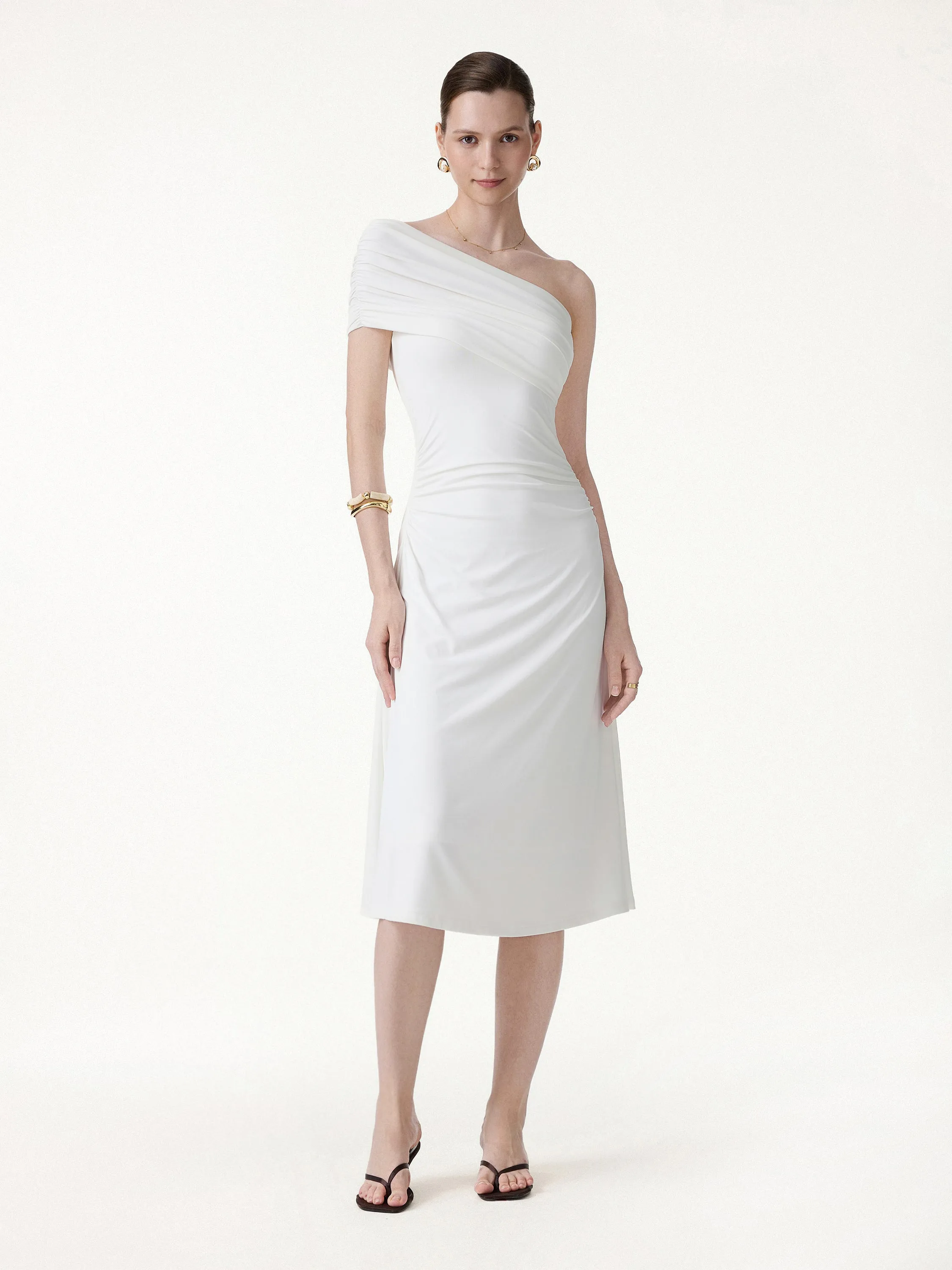 Not-See-Thru One Shoulder Gathered Midi Bra Dress sold by OGLmove product image thumbnail 4