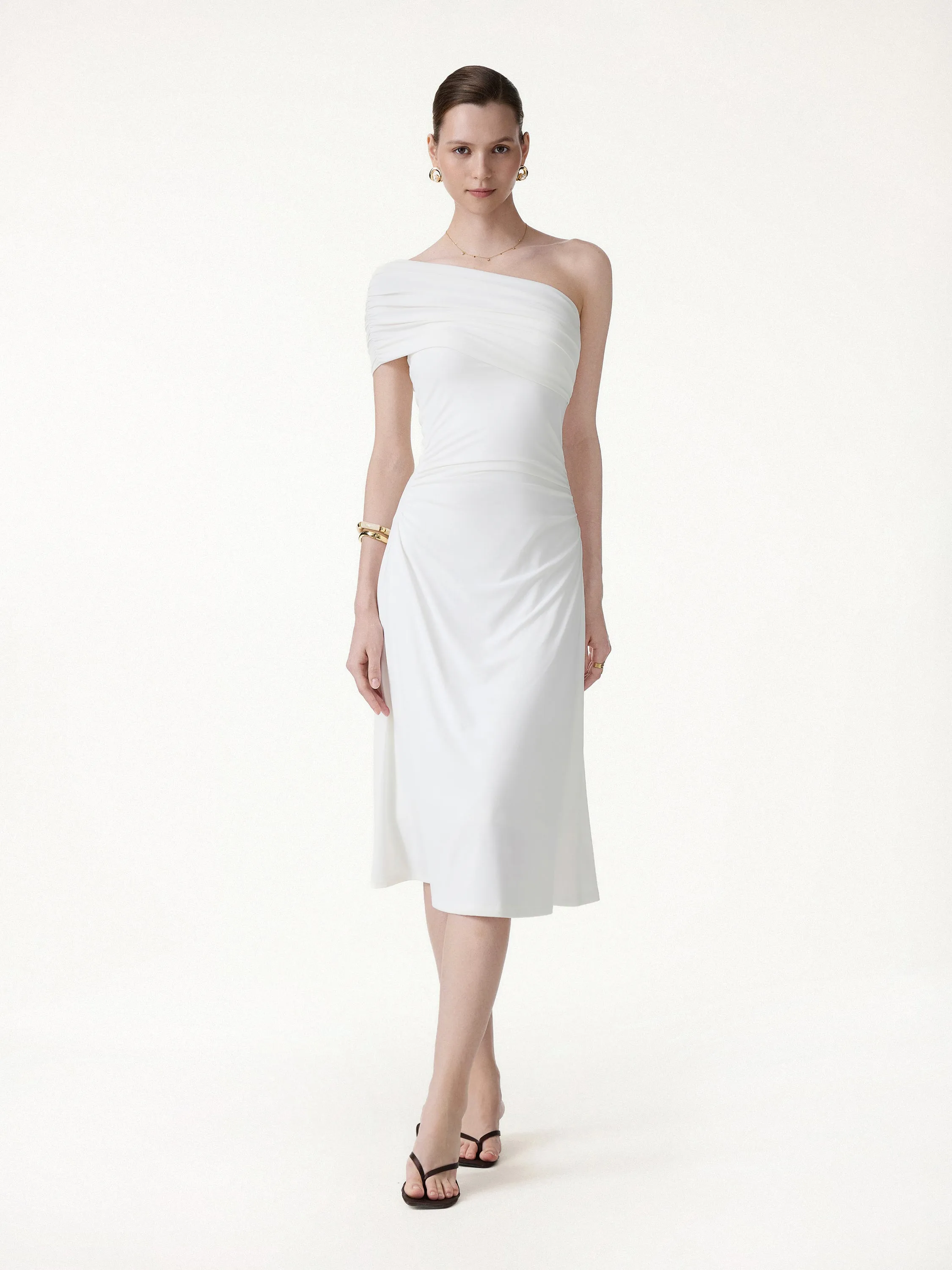 Not-See-Thru One Shoulder Gathered Midi Bra Dress sold by OGLmove product image thumbnail 3