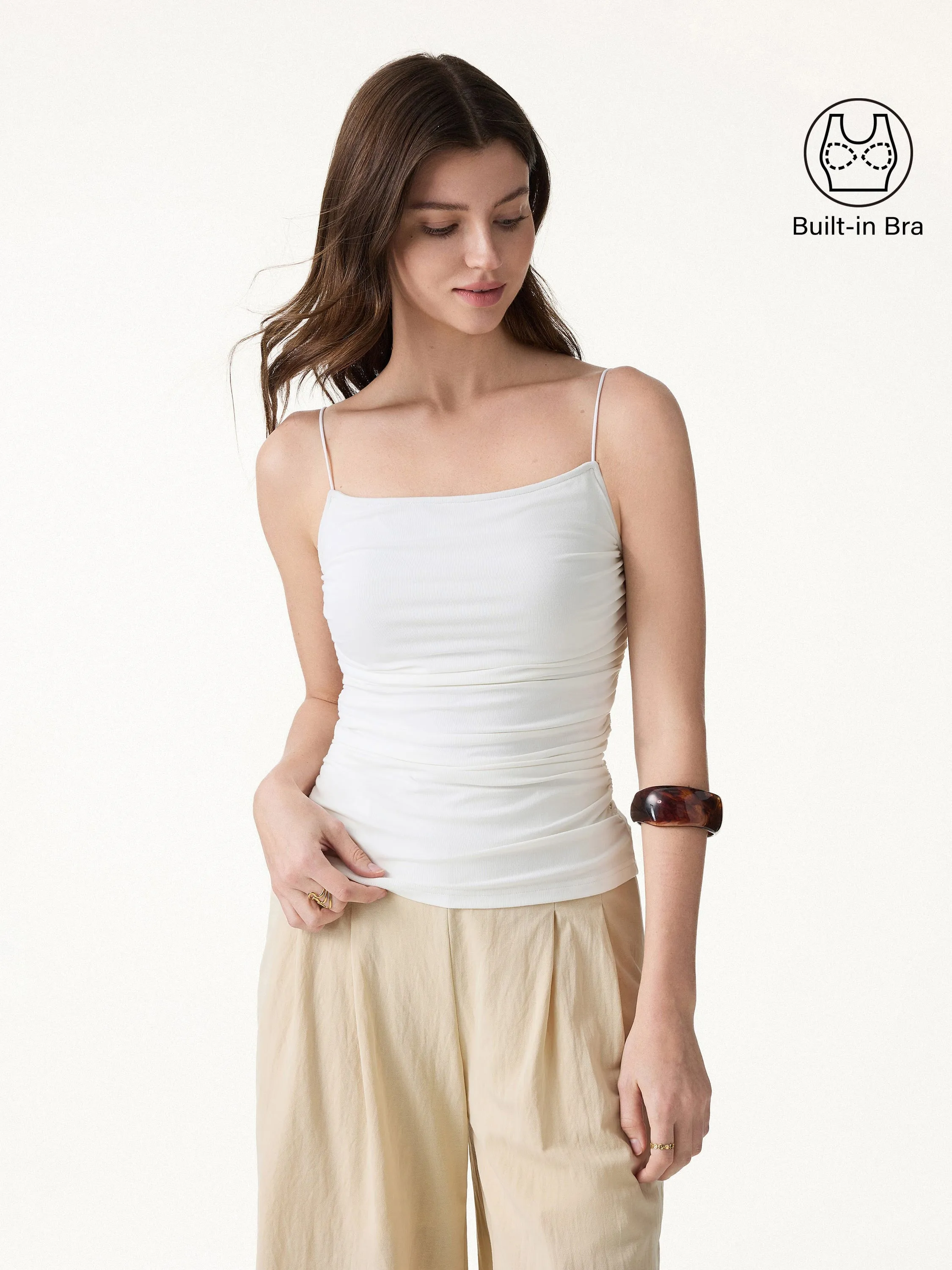 SkinKiss Square Neck Ruched Spaghetti Bra Top sold by OGLmove