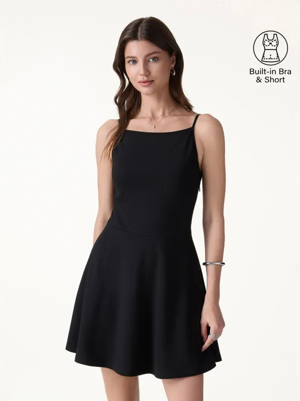 Stretch Ponte Square Neck Mini A-Line Bra Dress with Pockets made by OGLmove
