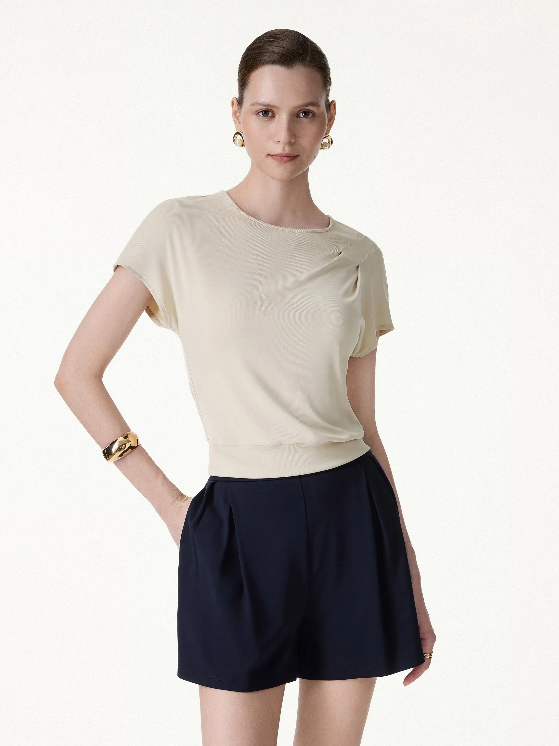 Sandwashed Relaxed Round Neck Cap Sleeve Tee sold by OGLmove product image thumbnail 4