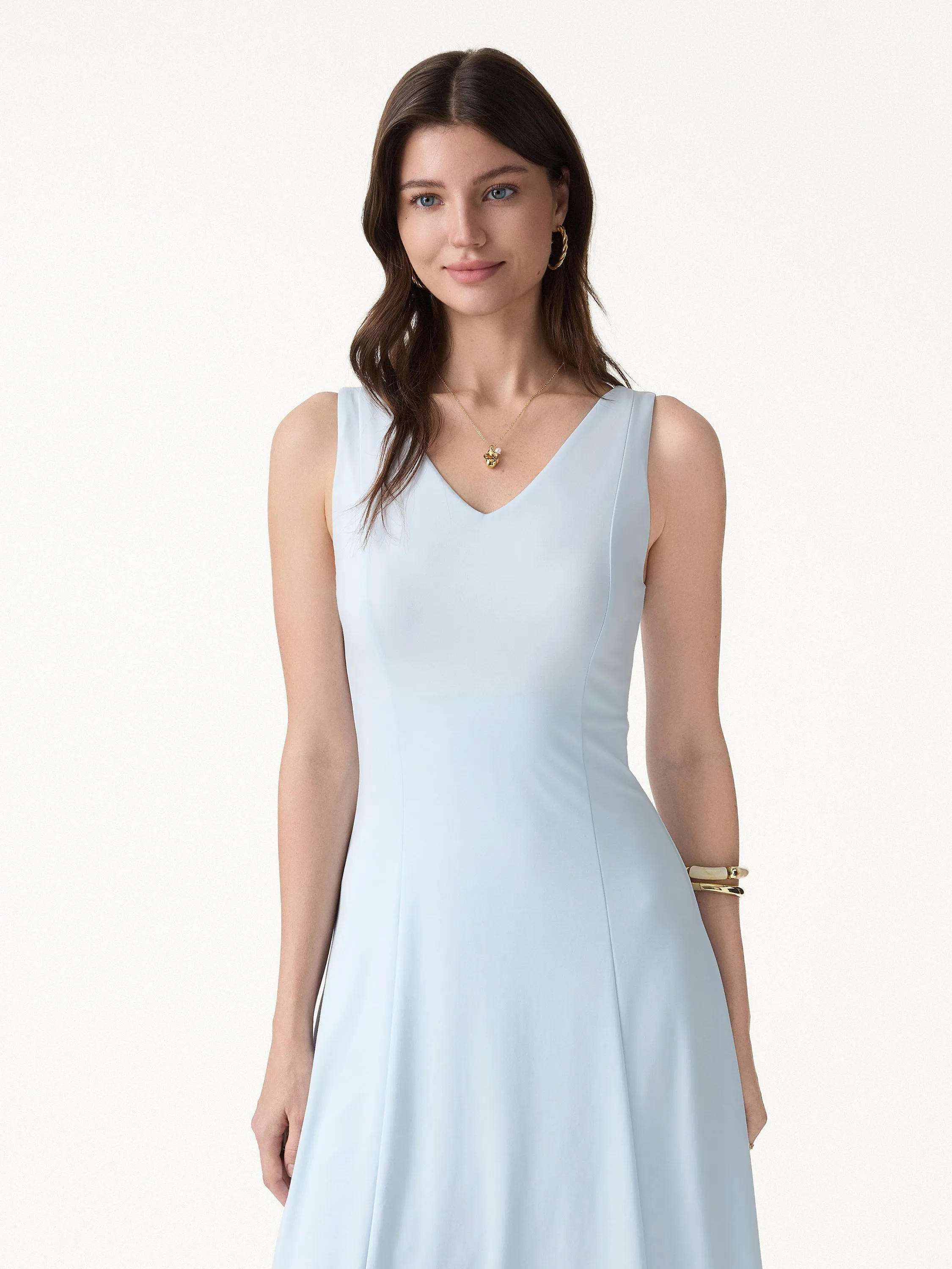 Stretch Ponte V-Neck A-Line Midi Bra Dress sold by OGLmove product image thumbnail 3