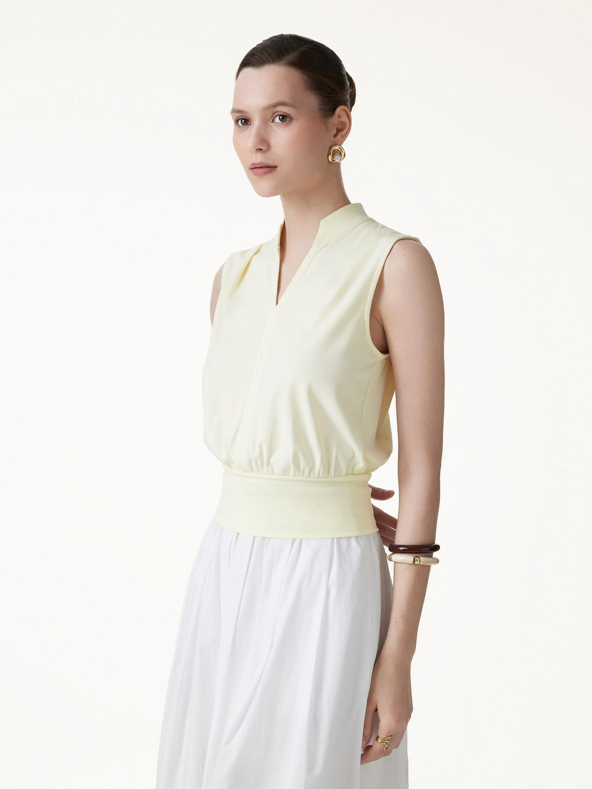 Cotton-Viscose Stand Collar Sleeveless Top sold by OGLmove product image thumbnail 5