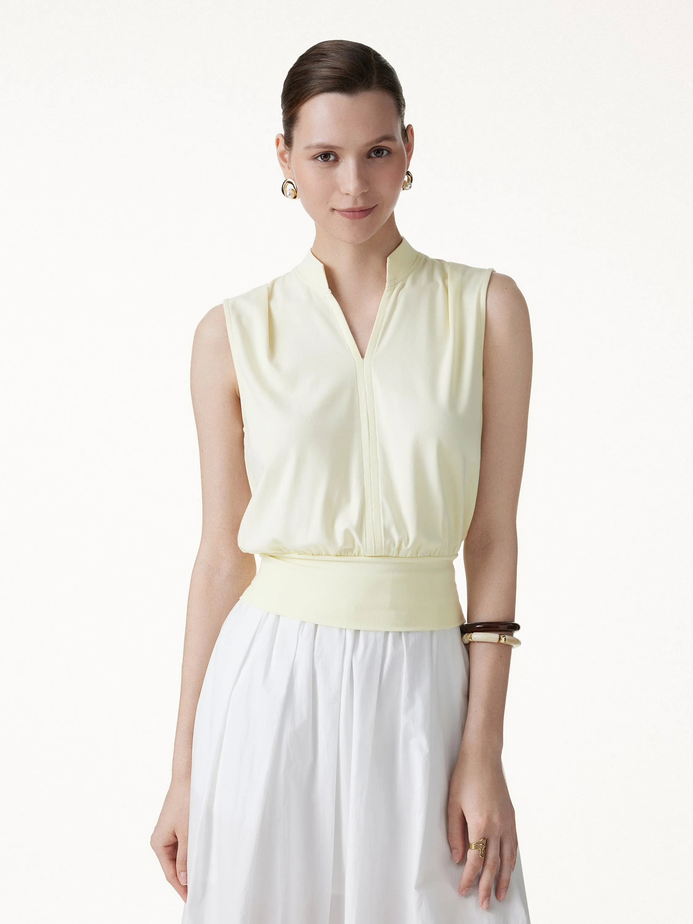Cotton-Viscose Stand Collar Sleeveless Top sold by OGLmove product image thumbnail 4