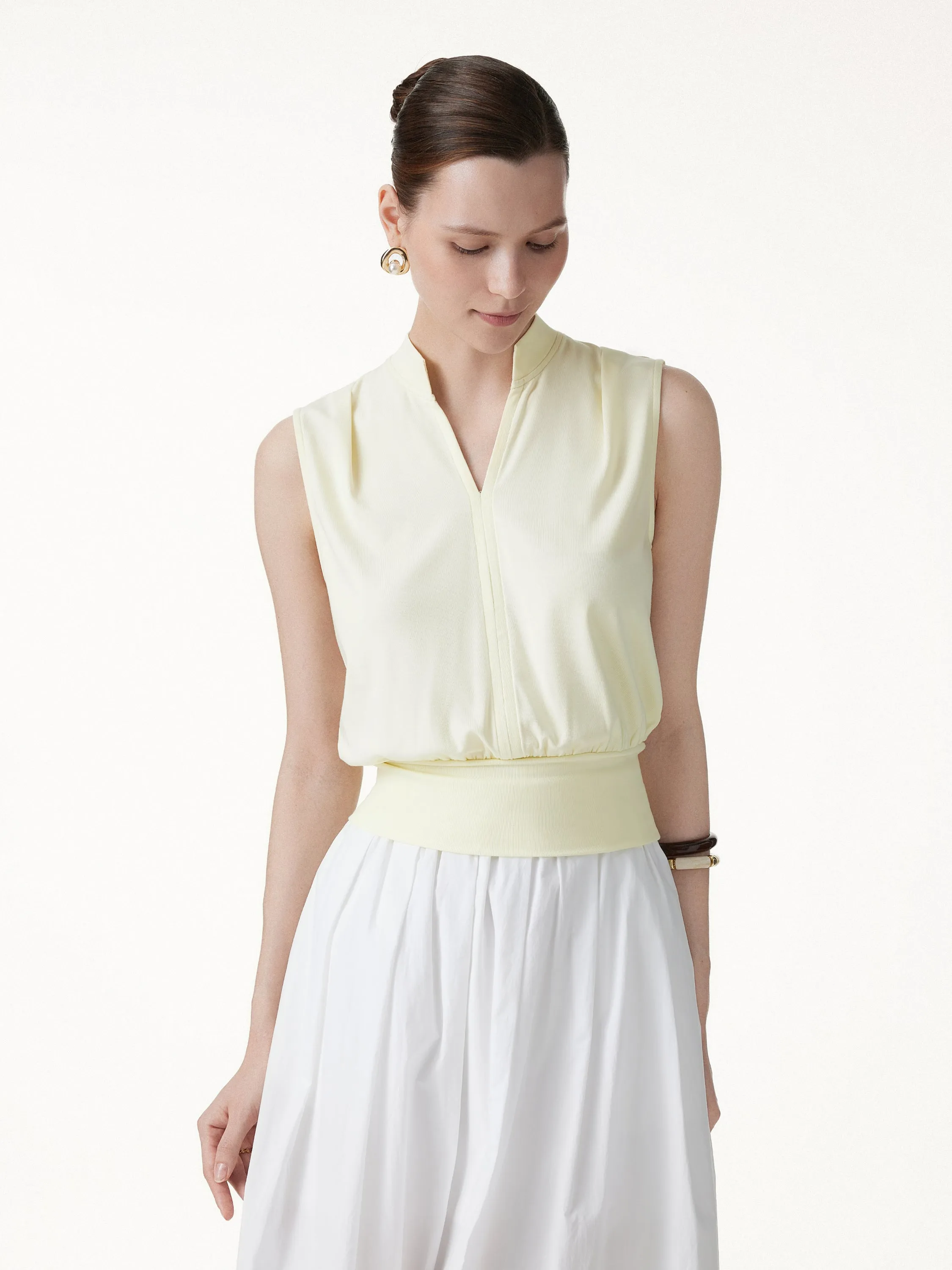 Cotton-Viscose Stand Collar Sleeveless Top sold by OGLmove