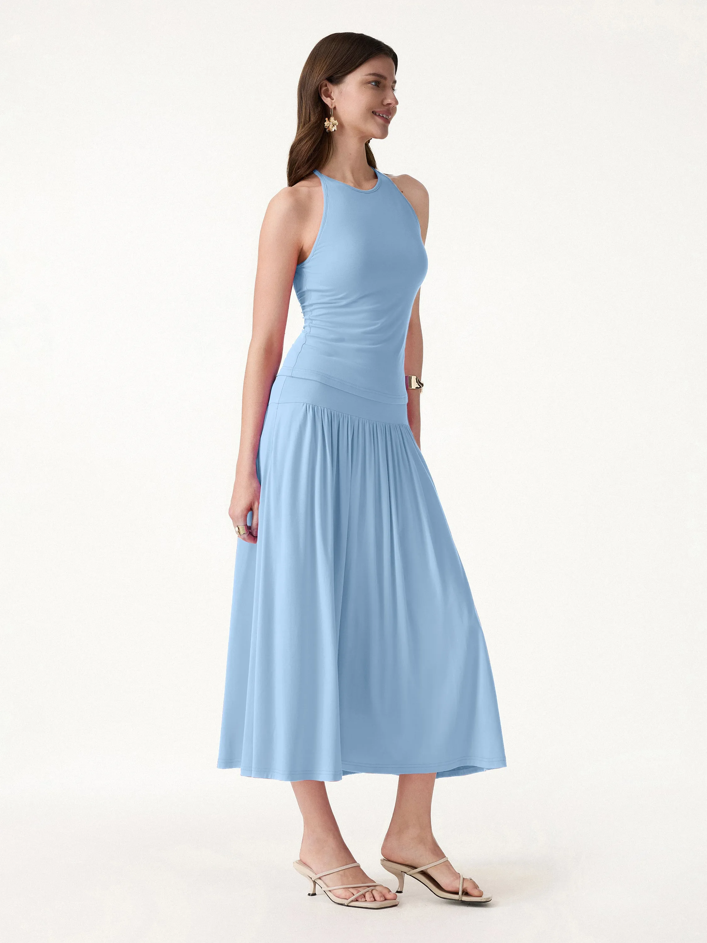 2Pcs Set Round Neck Cross-Back Bra Top & Midi Skirt with Pockets sold by OGLmove product image thumbnail 4