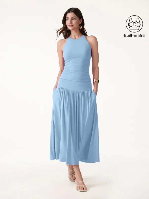 2Pcs Set Round Neck Cross-Back Bra Top & Midi Skirt with Pockets made by OGLmove