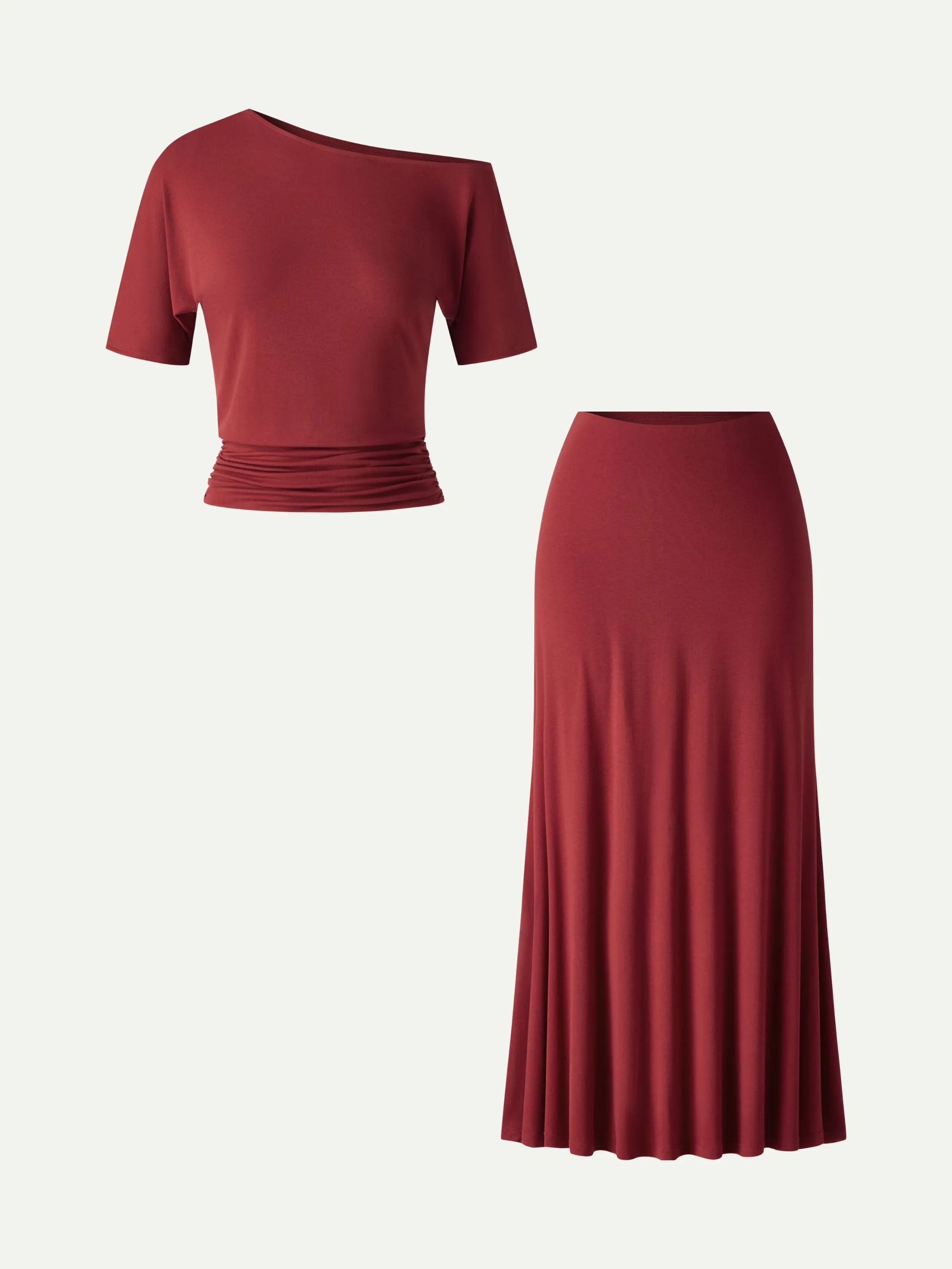 2Pcs Set CoolTouch Short Sleeve Top & Maxi Flared Skirt sold by OGLmove product image thumbnail 5