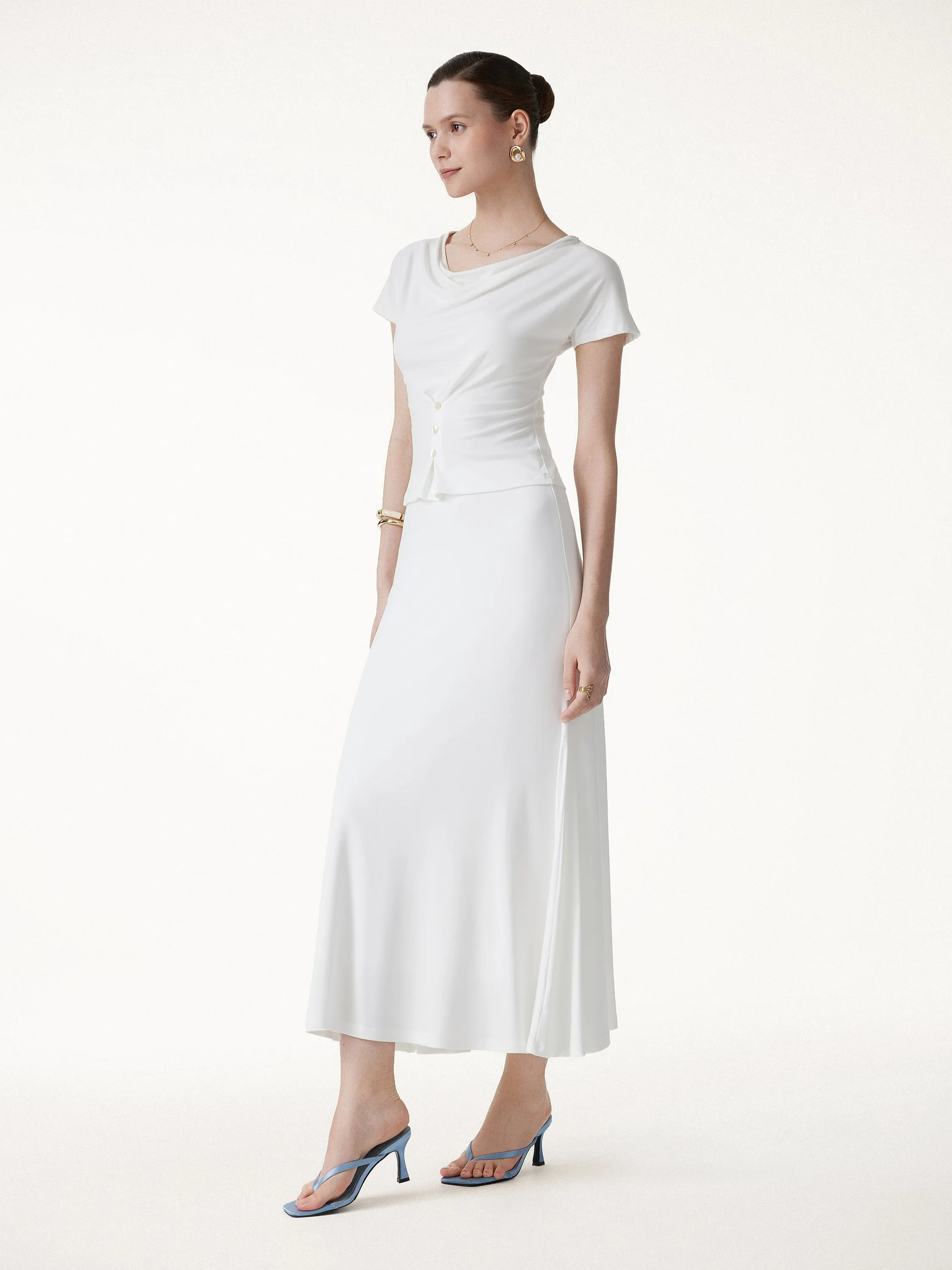 2PCs Set CoolTouch Cap Sleeve Top&Flowy Maxi Flared Skirt sold by OGLmove product image thumbnail 2